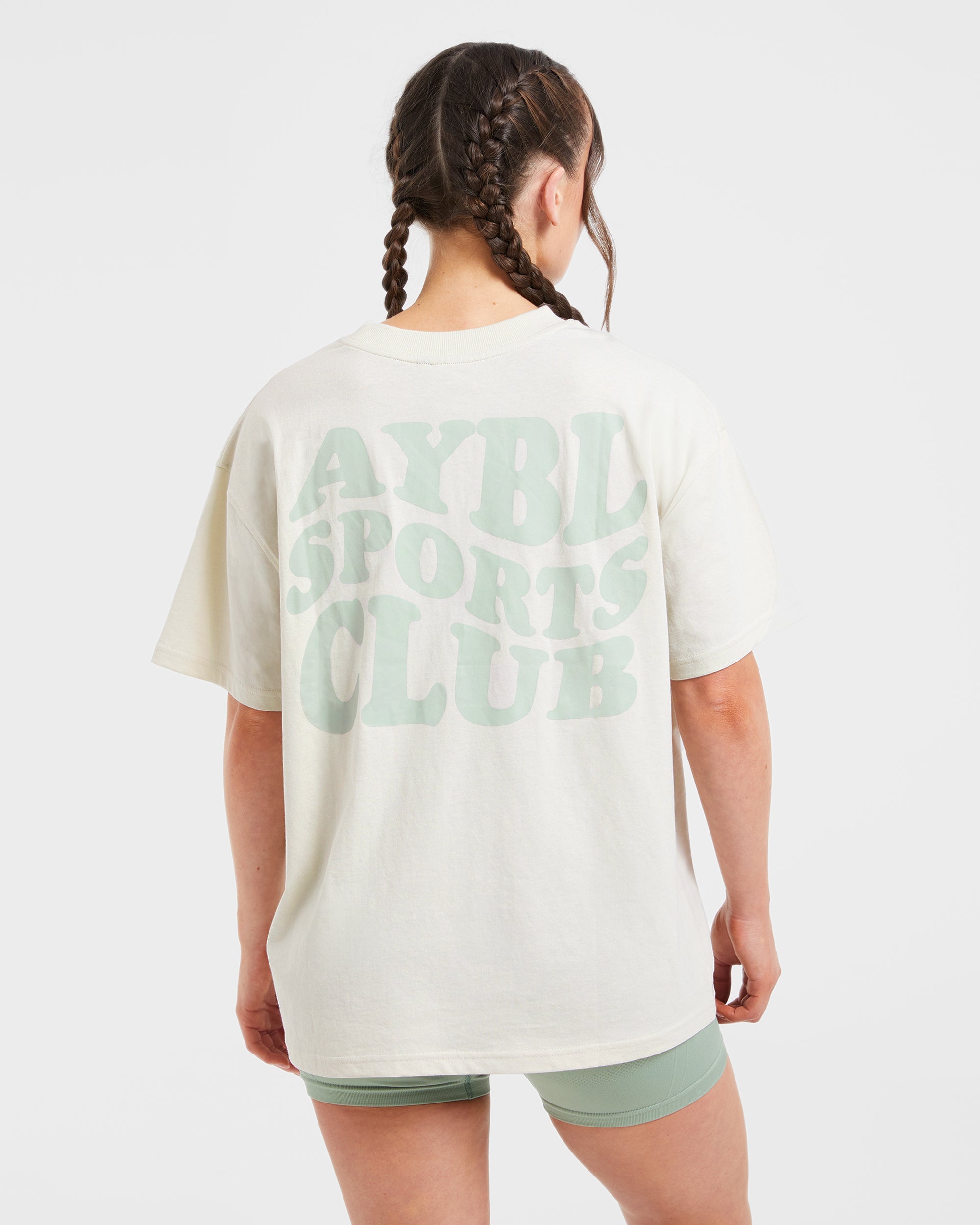 Sports Club Wavy Oversized T Shirt - Off Wit/Groen