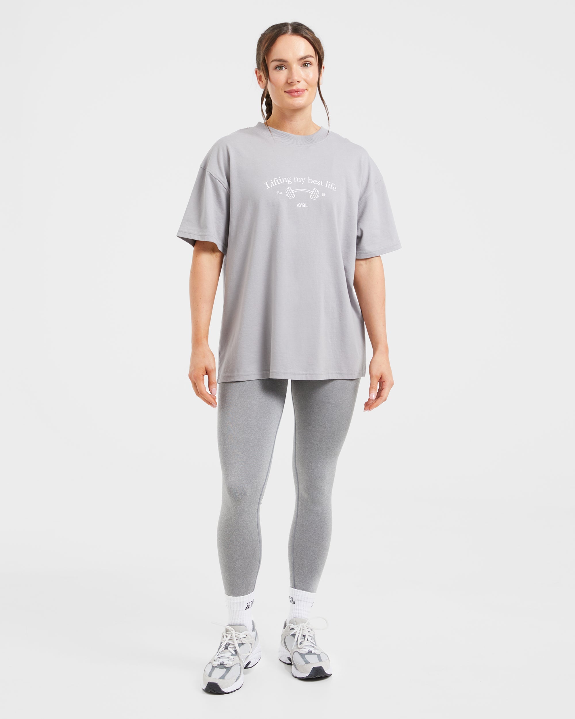 Lifting My Best Life Oversized T Shirt - Grijs