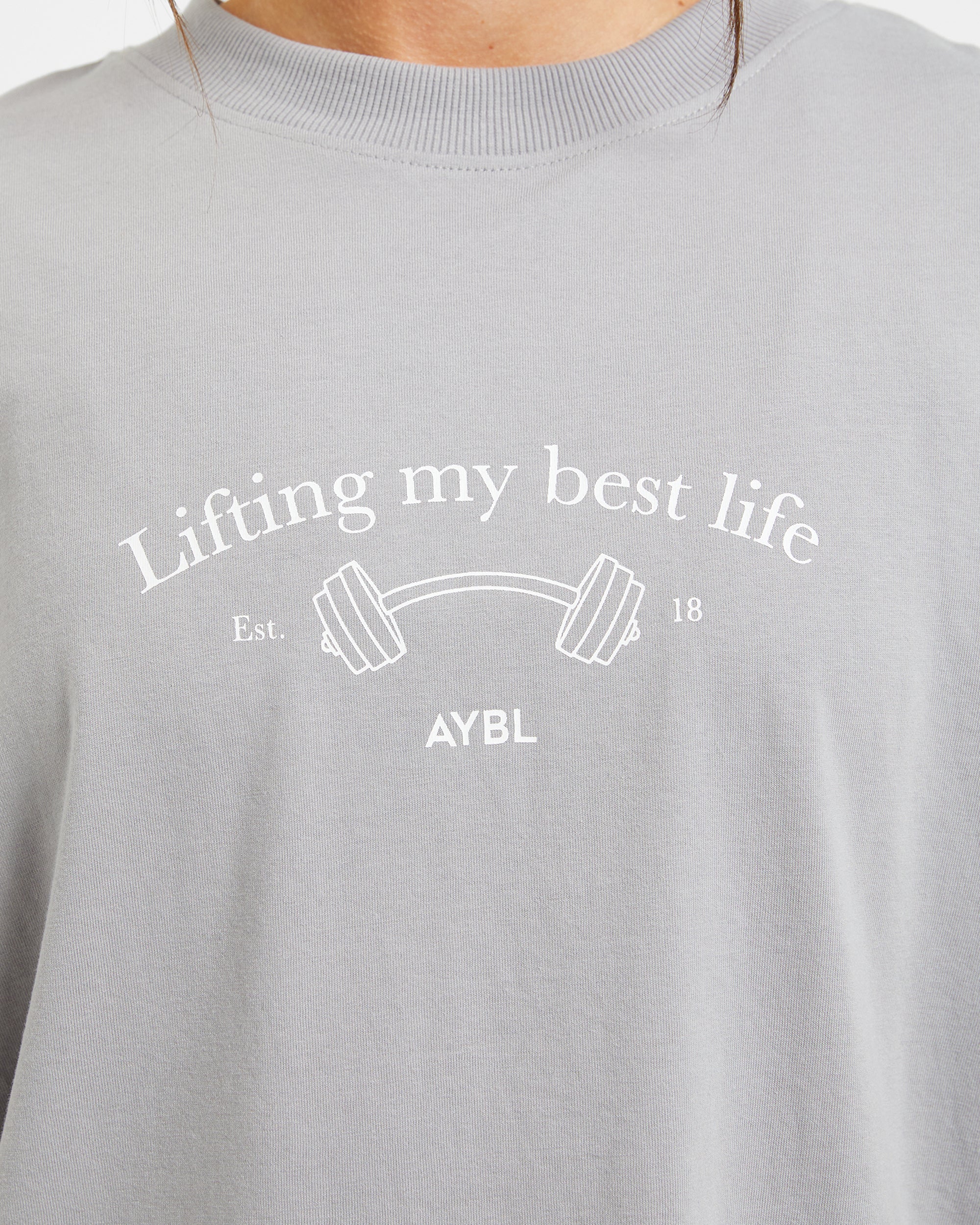 Lifting My Best Life Oversized T Shirt - Grijs