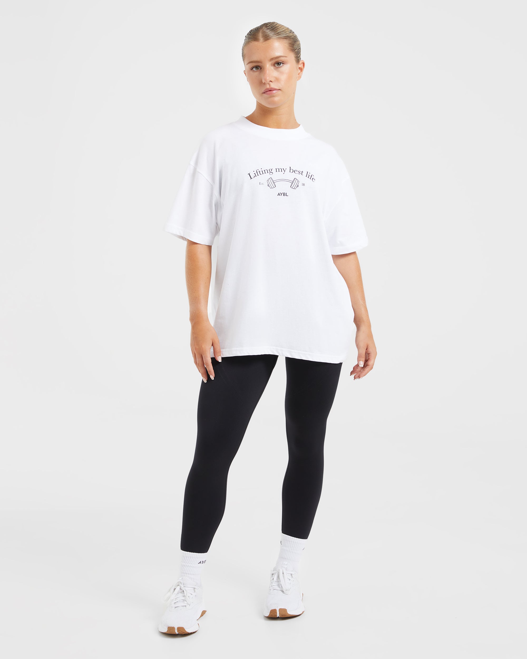 Lifting My Best Life Oversized T Shirt - Wit