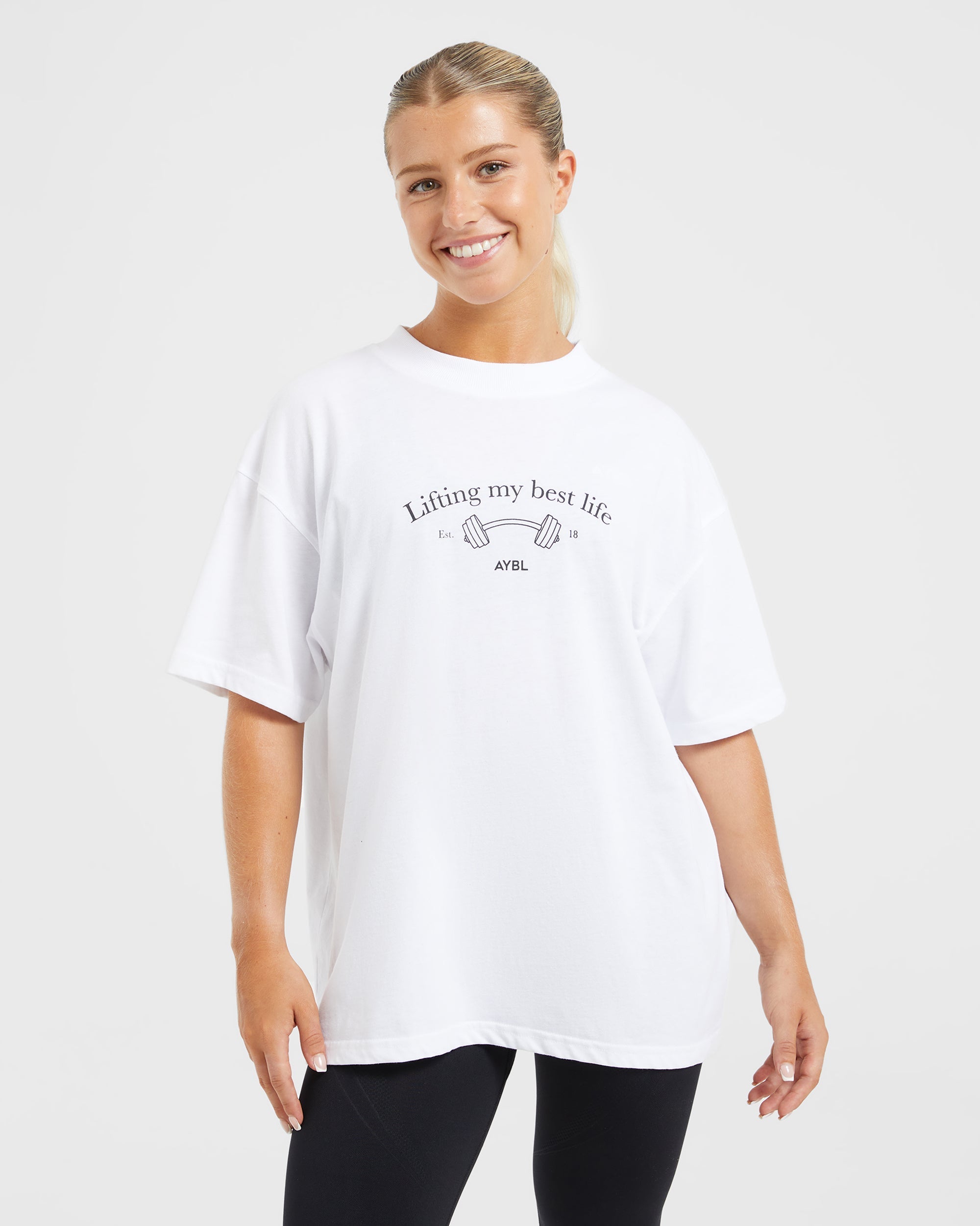 Lifting My Best Life Oversized T Shirt - Wit