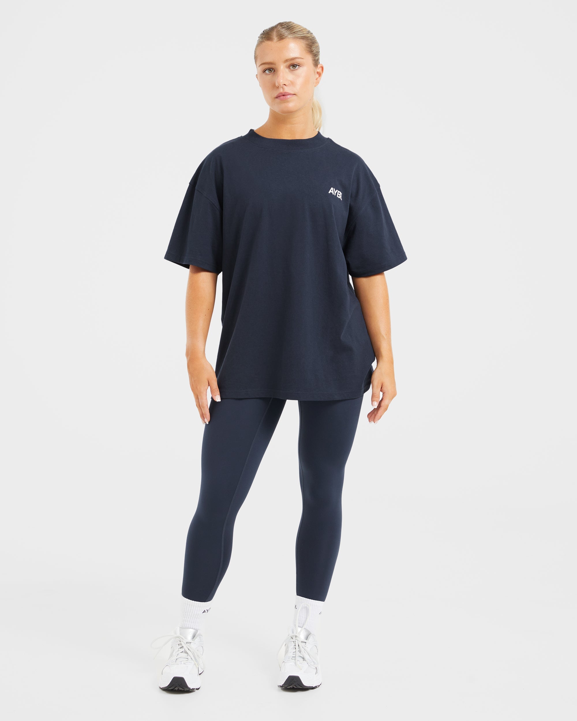 AYBL Sports Club Oversized T Shirt - Navy/Off Wit