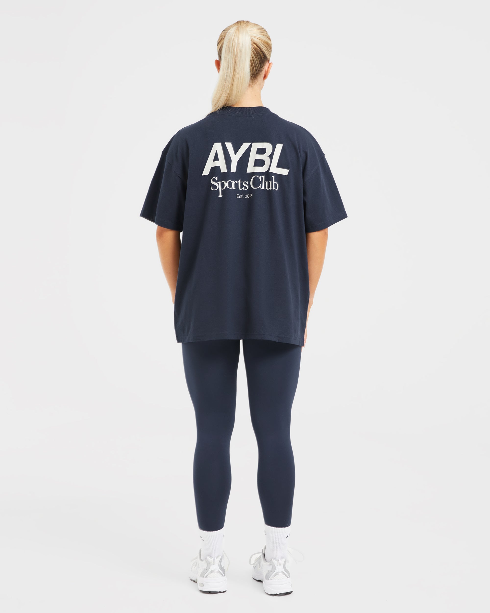 AYBL Sports Club Oversized T Shirt - Navy/Off Wit