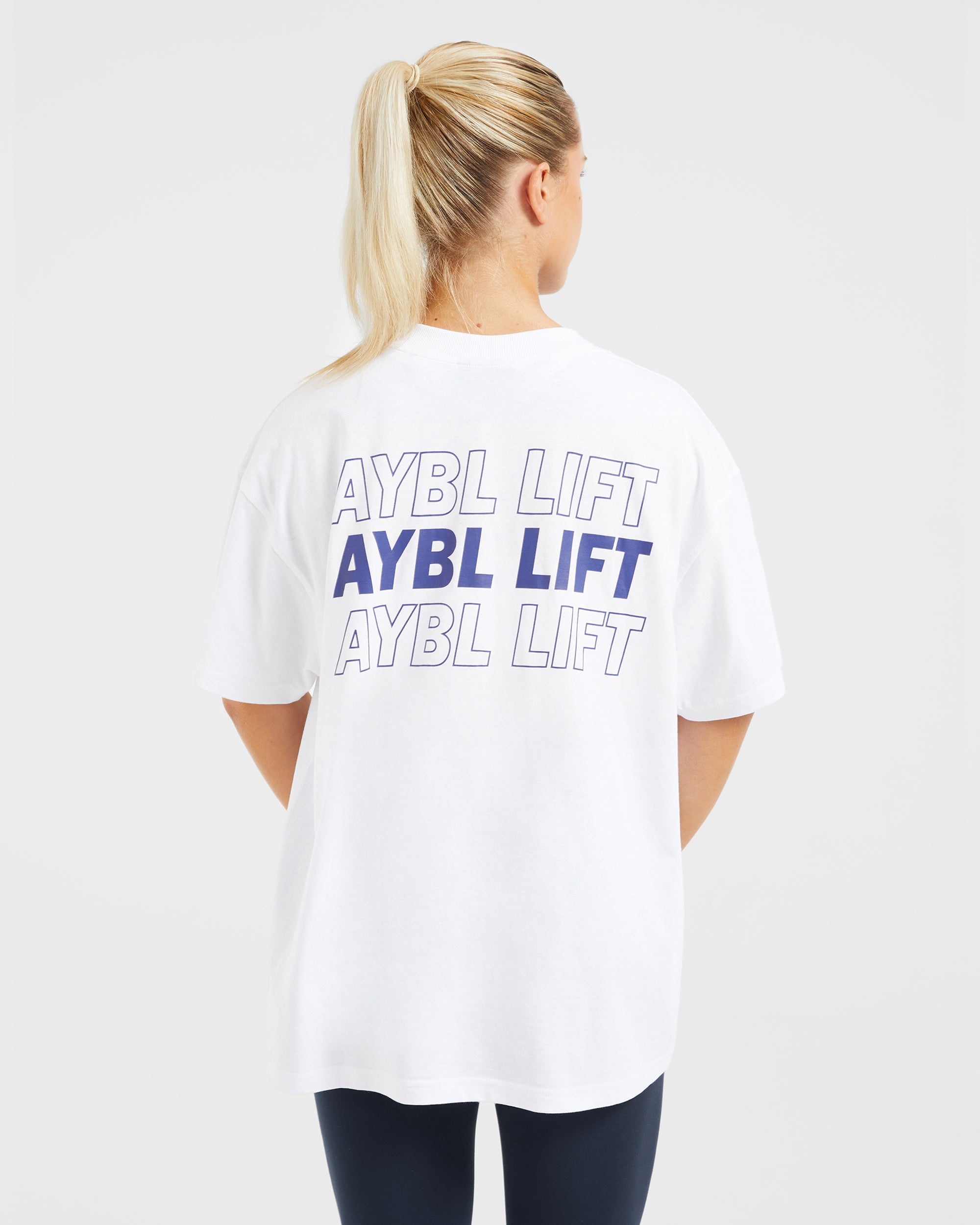 AYBL Lift Italic Oversized T Shirt - Wit/Navy