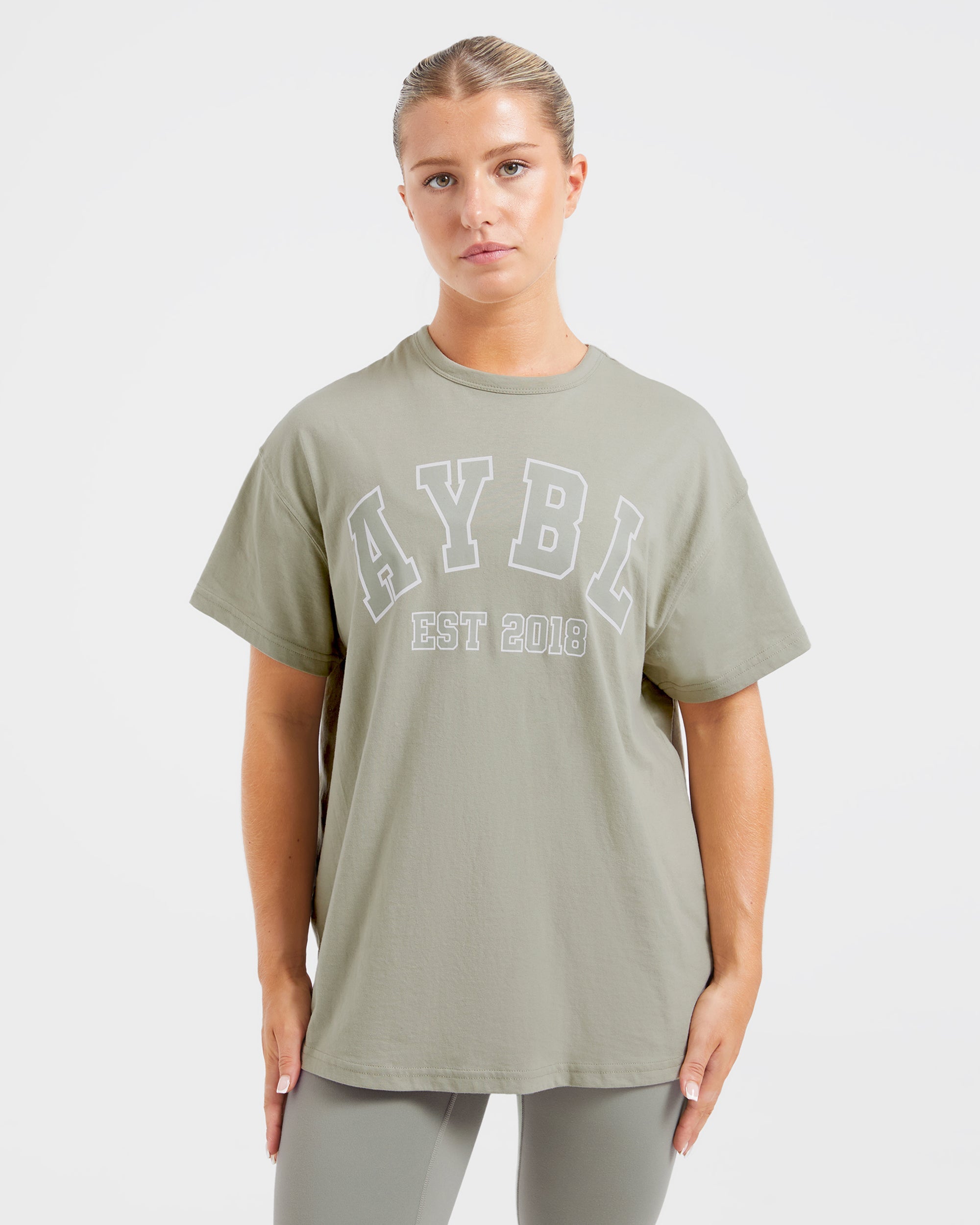 Varsity Oversized T Shirt - Olive Groen