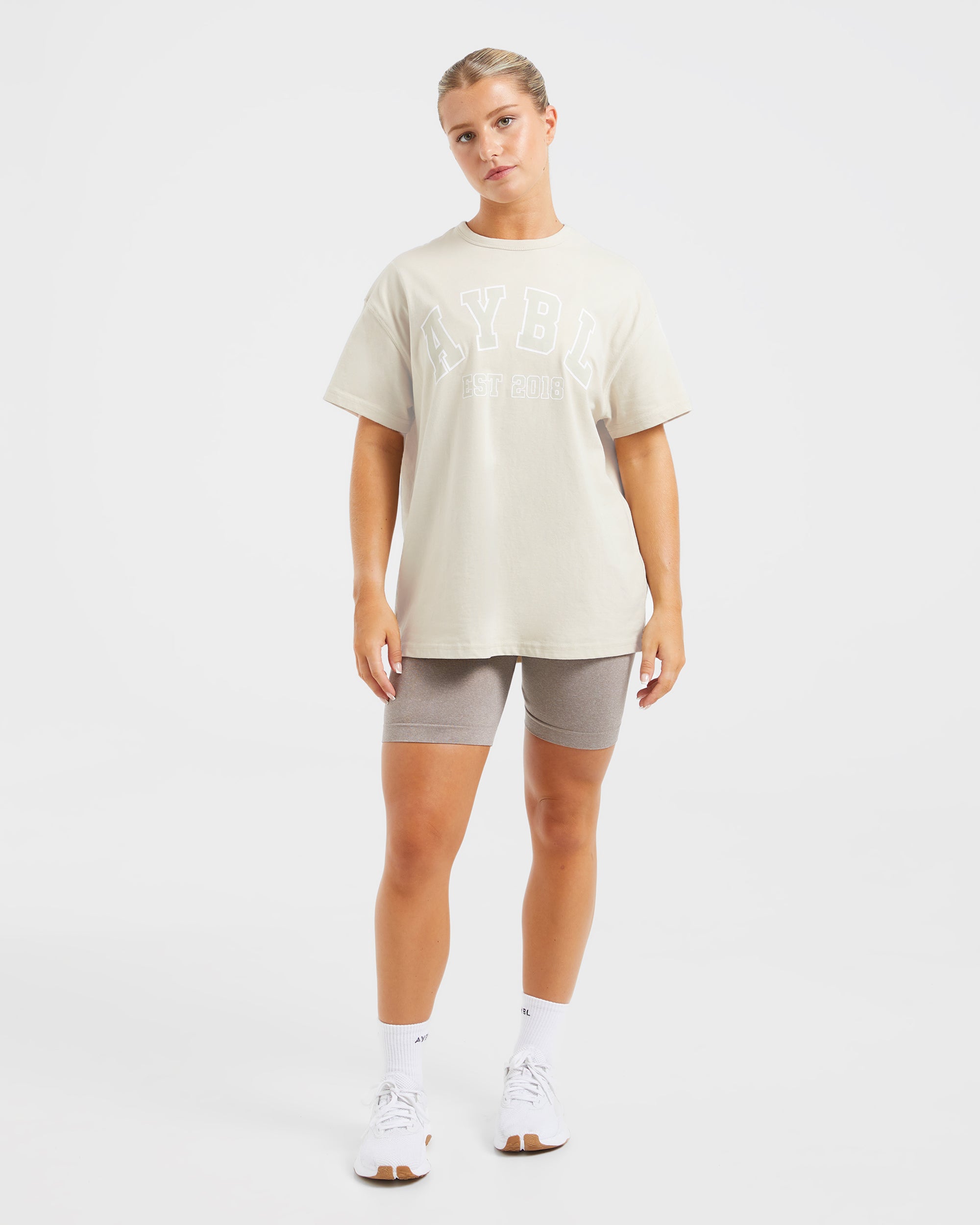 Varsity Oversized T Shirt - Beige