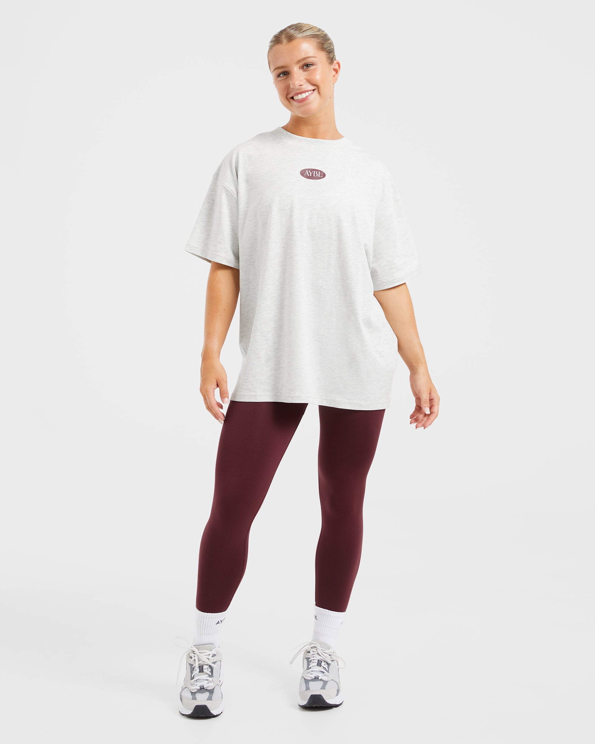 AYBL Lifestyle Oversized T Shirt - Heather Grijs/Burgundy