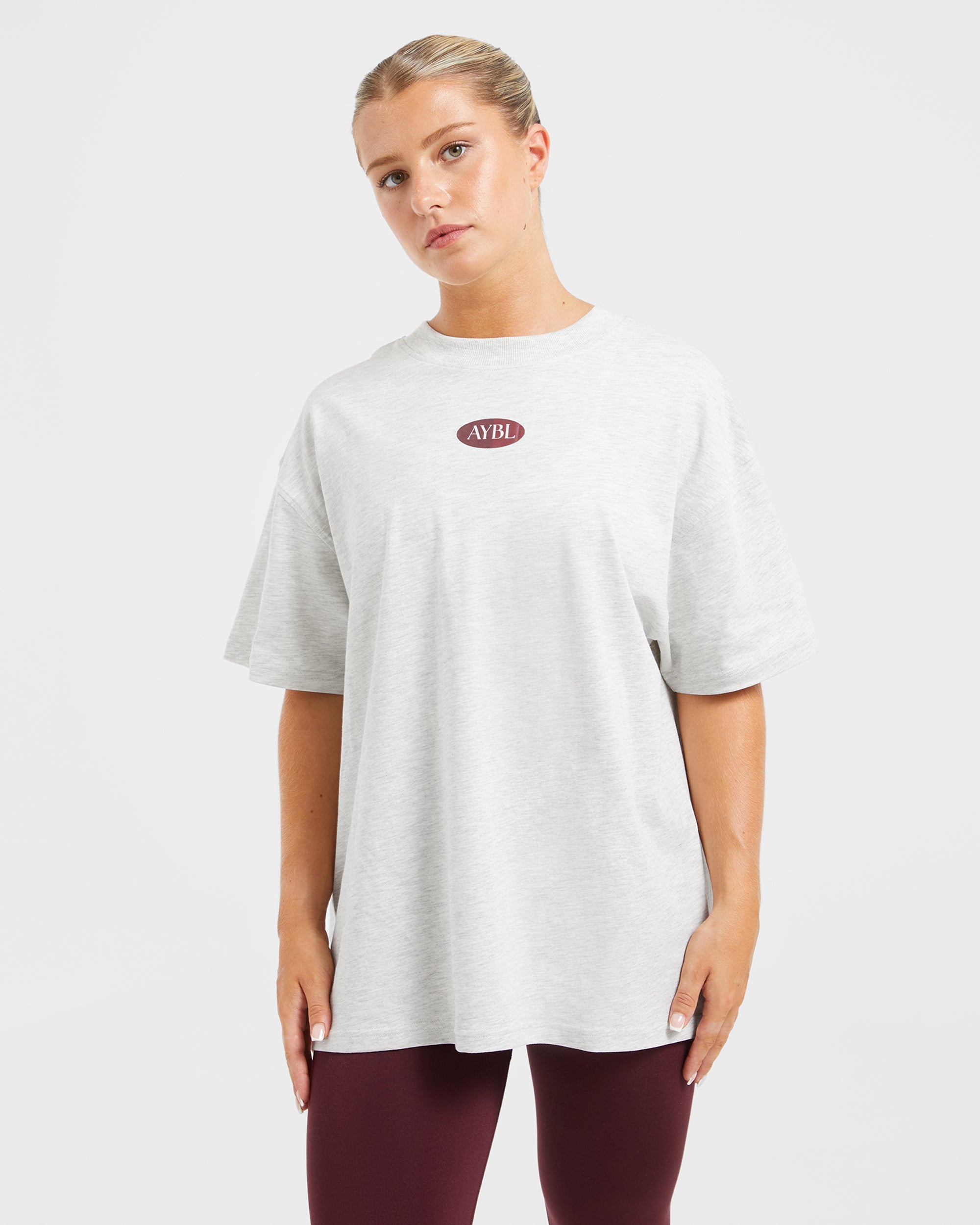 AYBL Lifestyle Oversized T Shirt - Heather Grijs/Burgundy