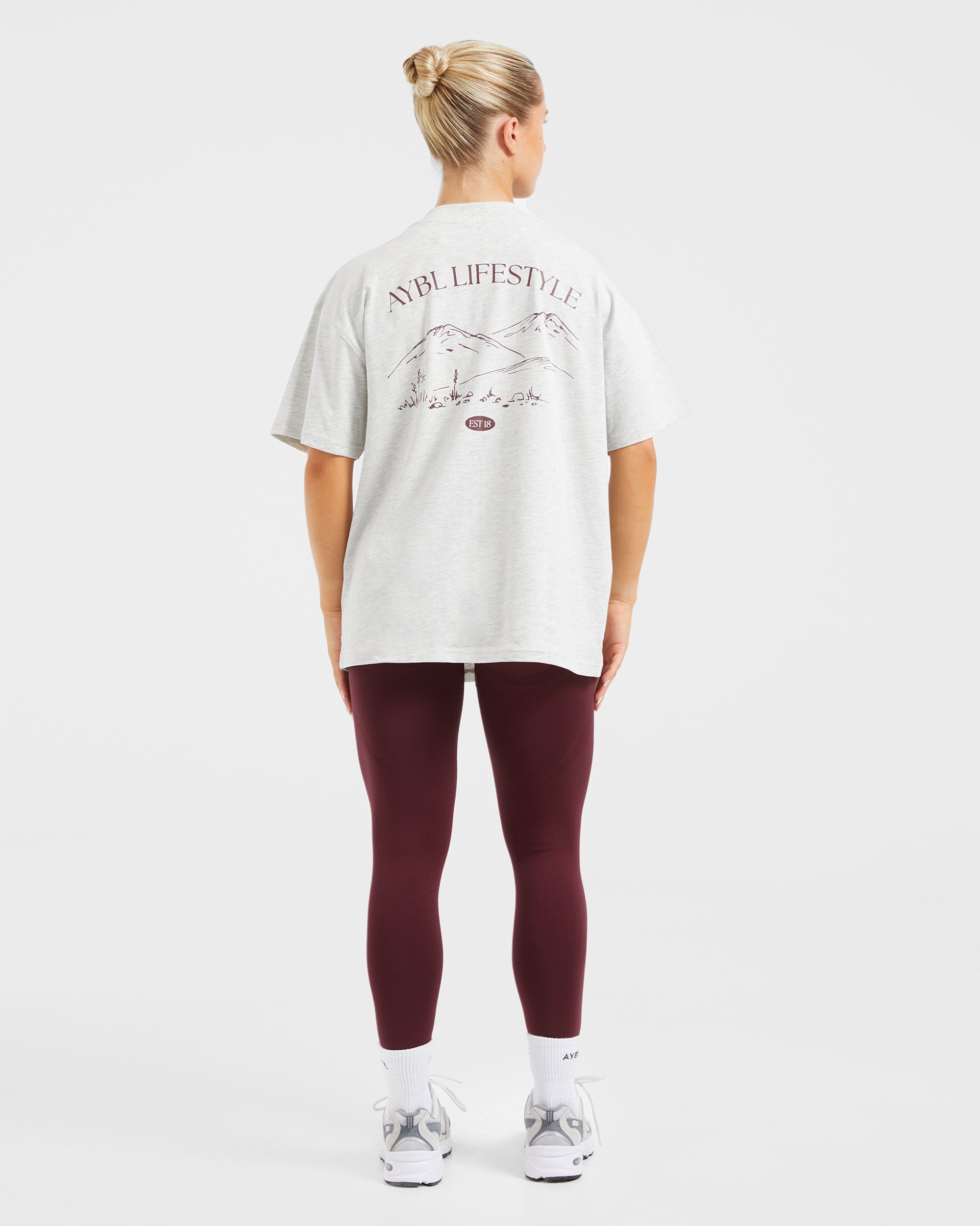 AYBL Lifestyle Oversized T Shirt - Heather Grijs/Burgundy