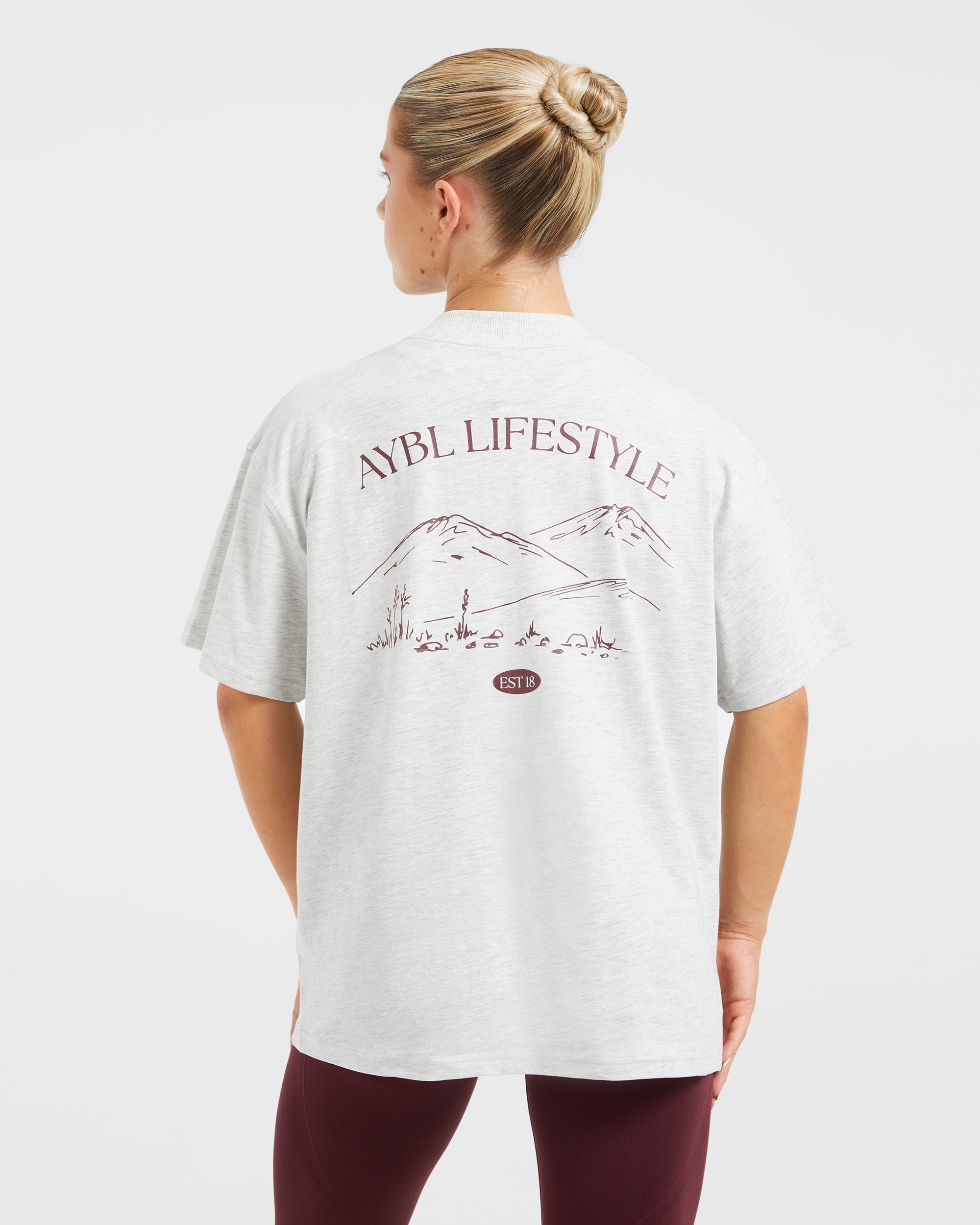 AYBL Lifestyle Oversized T Shirt - Heather Grijs/Burgundy