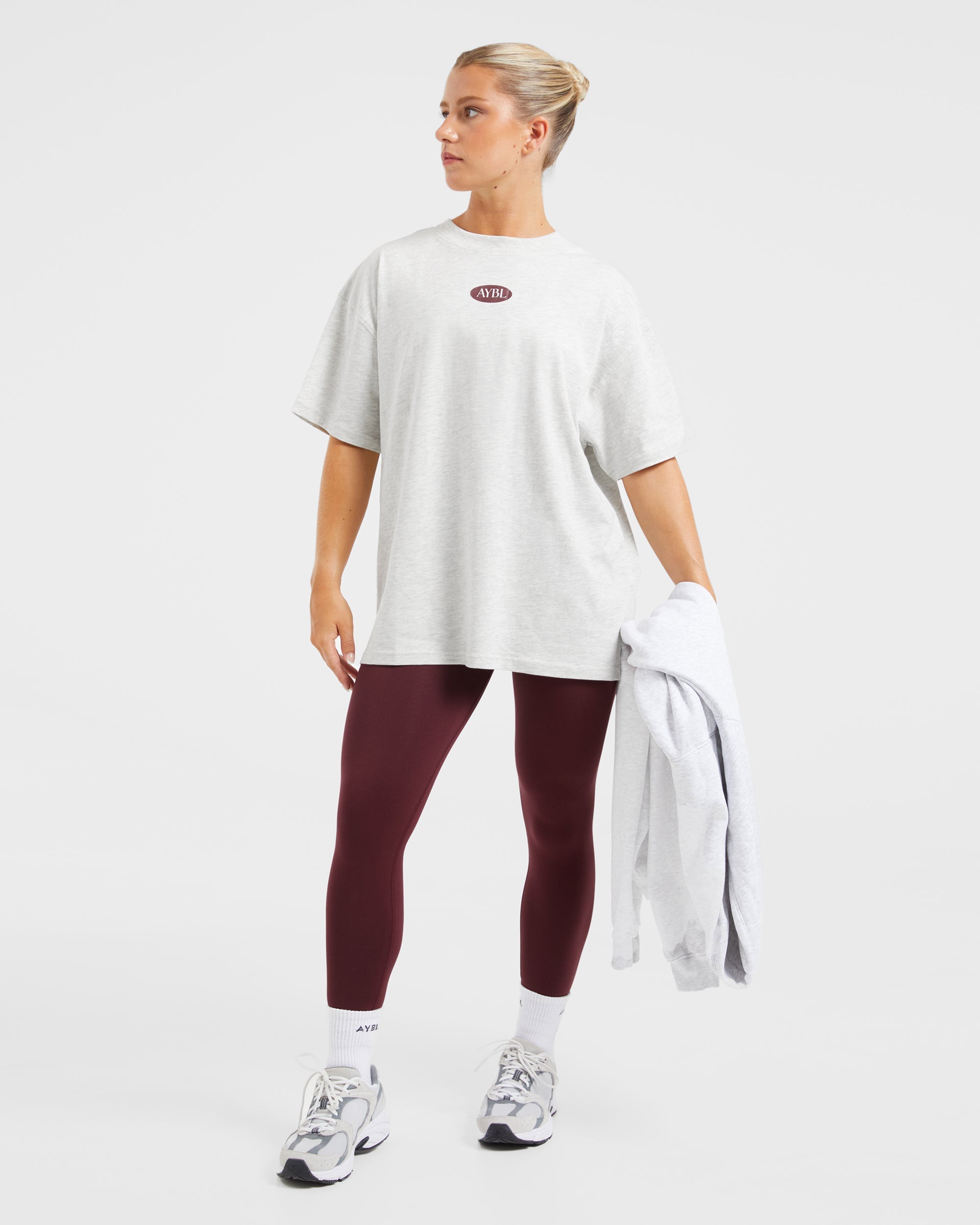 AYBL Lifestyle Oversized T Shirt - Heather Grijs/Burgundy