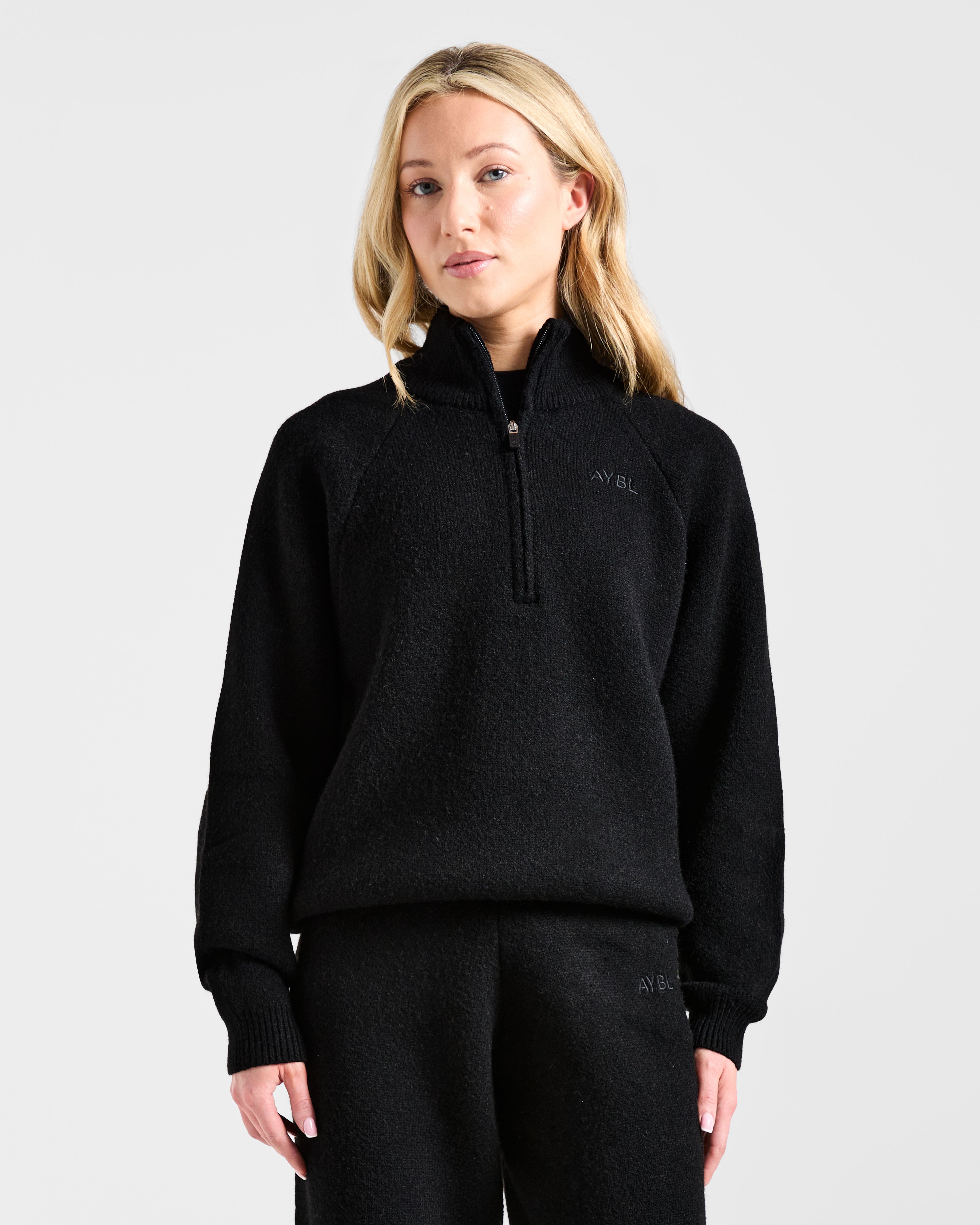 Soft Oversized Knitted 1/4 Zip - Zwart
