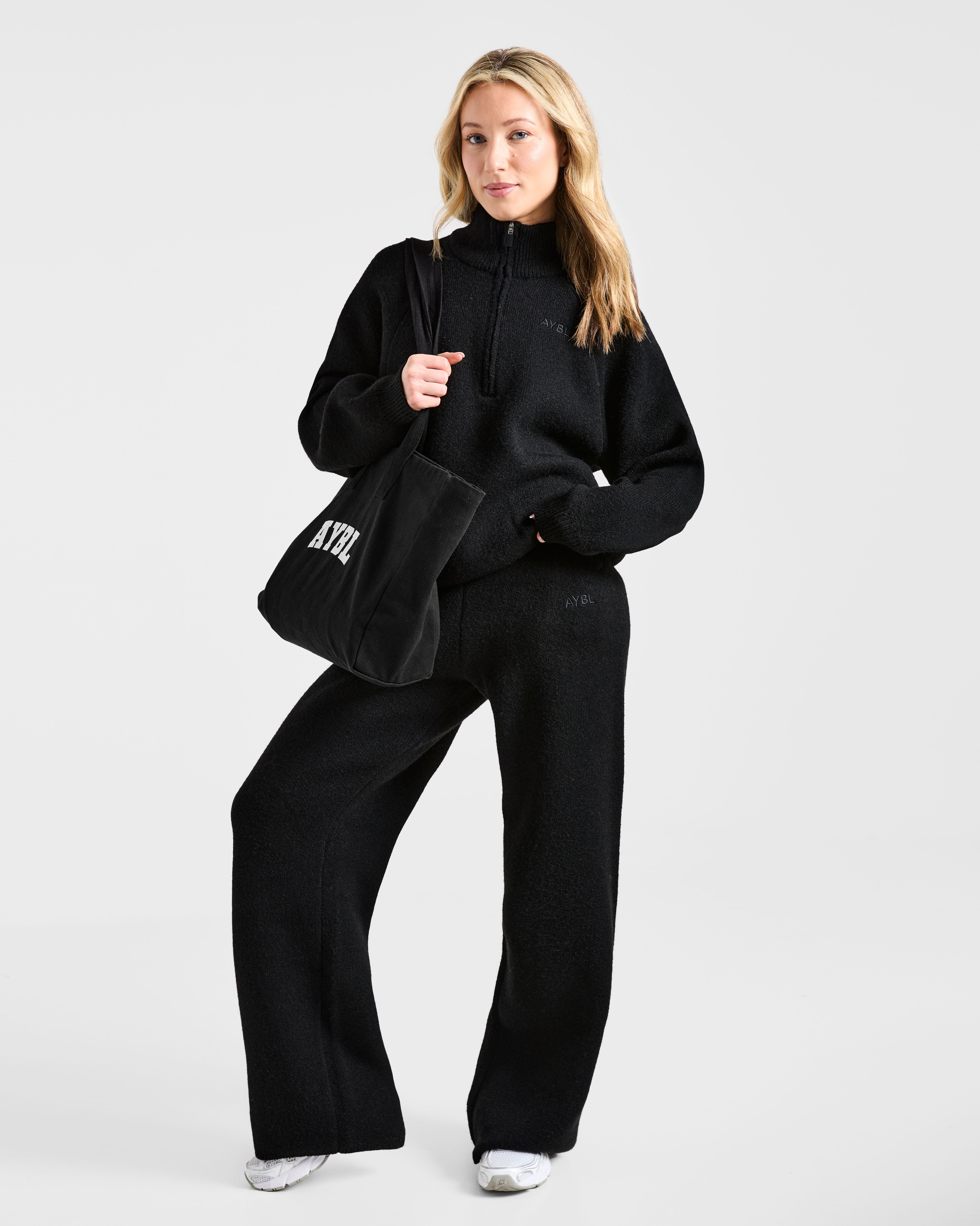 Soft Oversized Knitted 1/4 Zip - Zwart