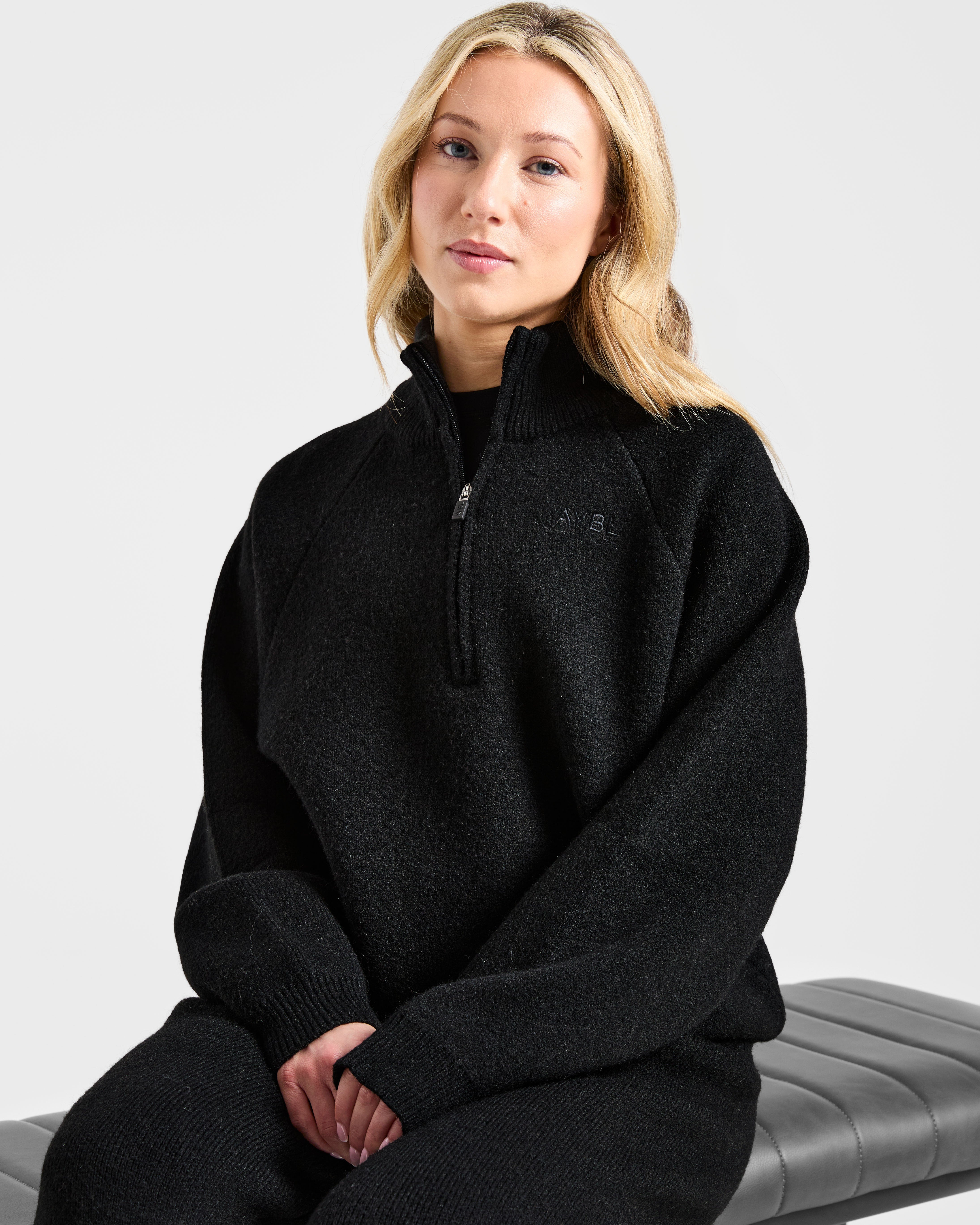 Soft Oversized Knitted 1/4 Zip - Zwart