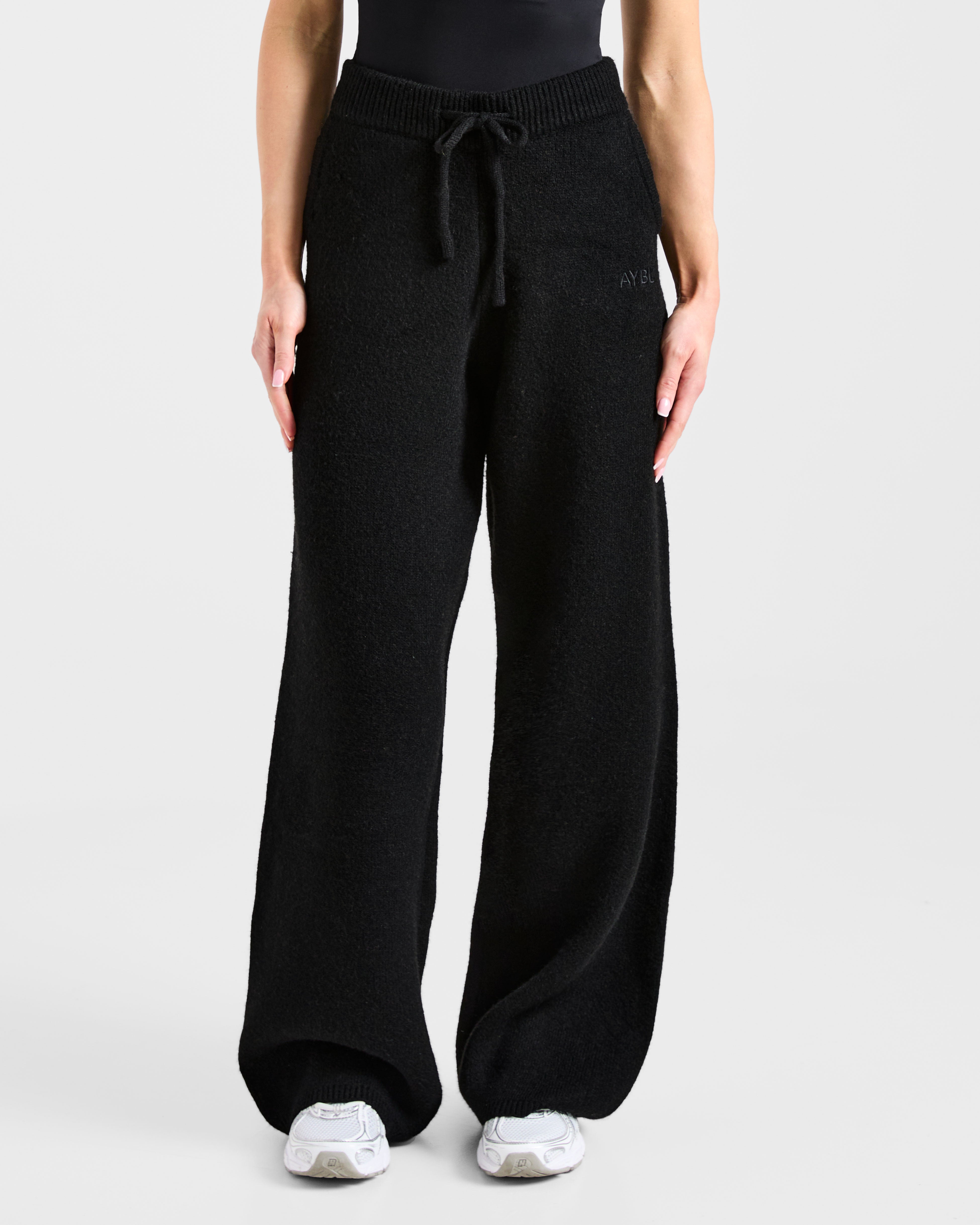 Soft Oversized Knitted Straight Leg Joggers - Zwart