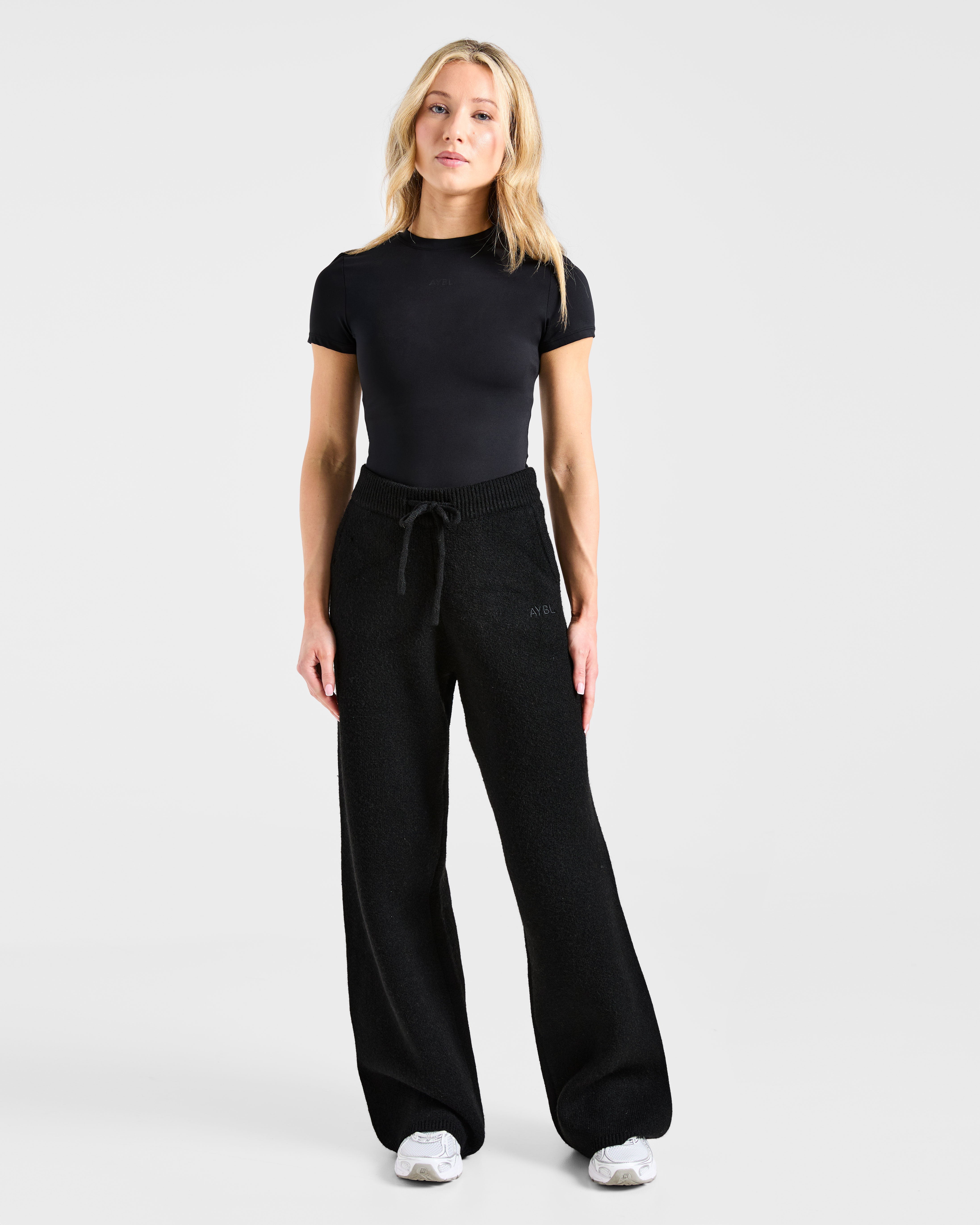 Soft Oversized Knitted Straight Leg Joggers - Zwart