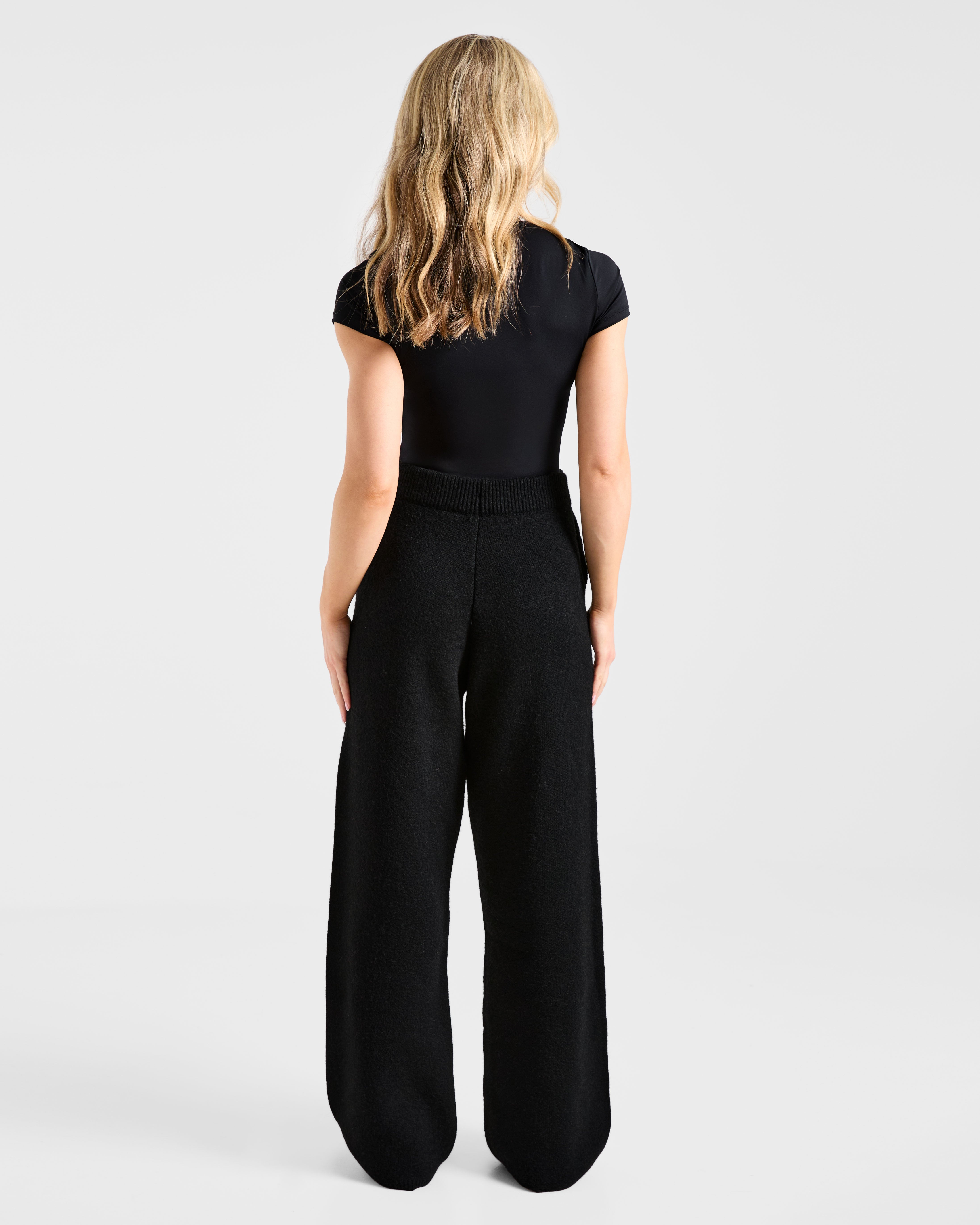 Soft Oversized Knitted Straight Leg Joggers - Zwart