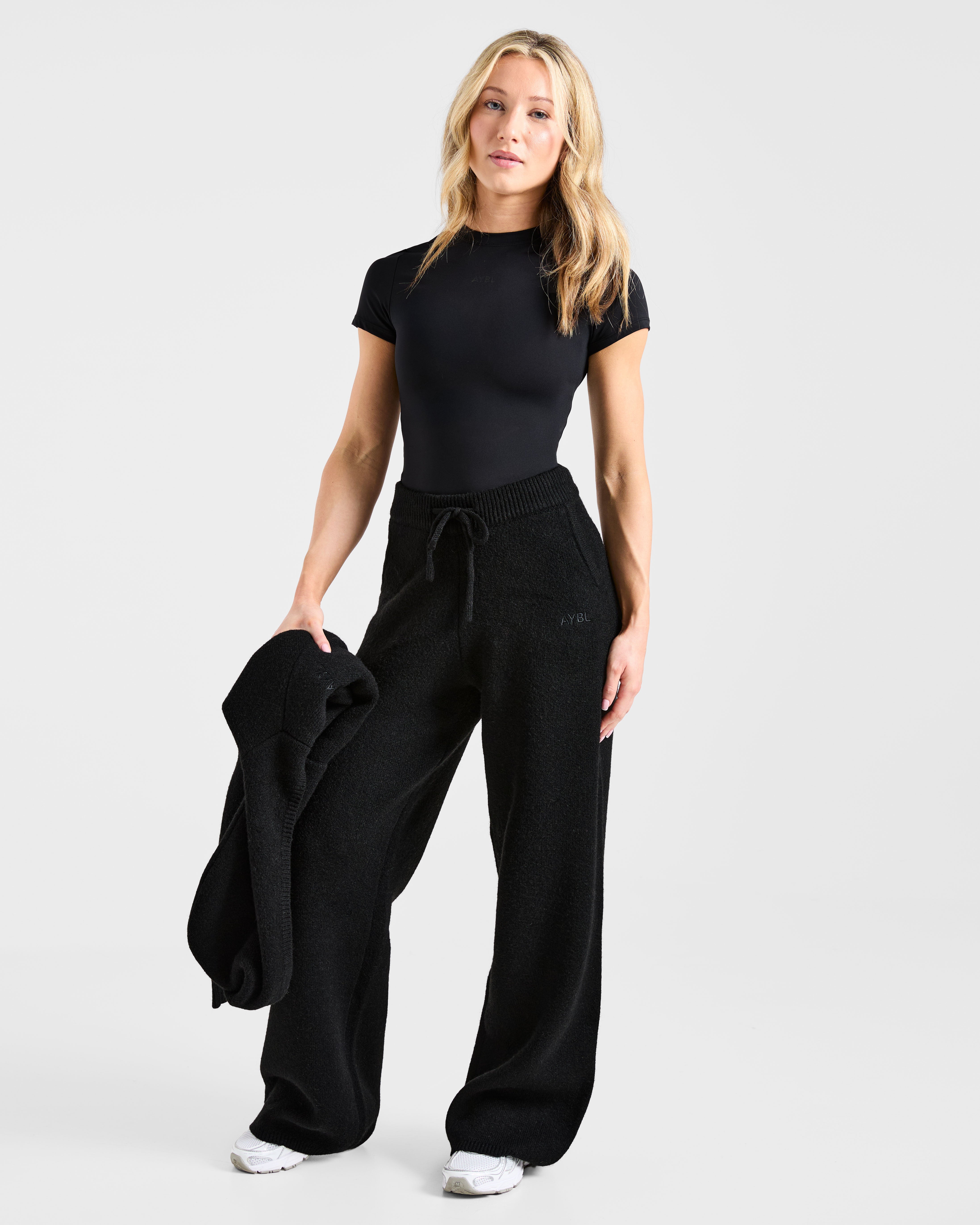 Soft Oversized Knitted Straight Leg Joggers - Zwart