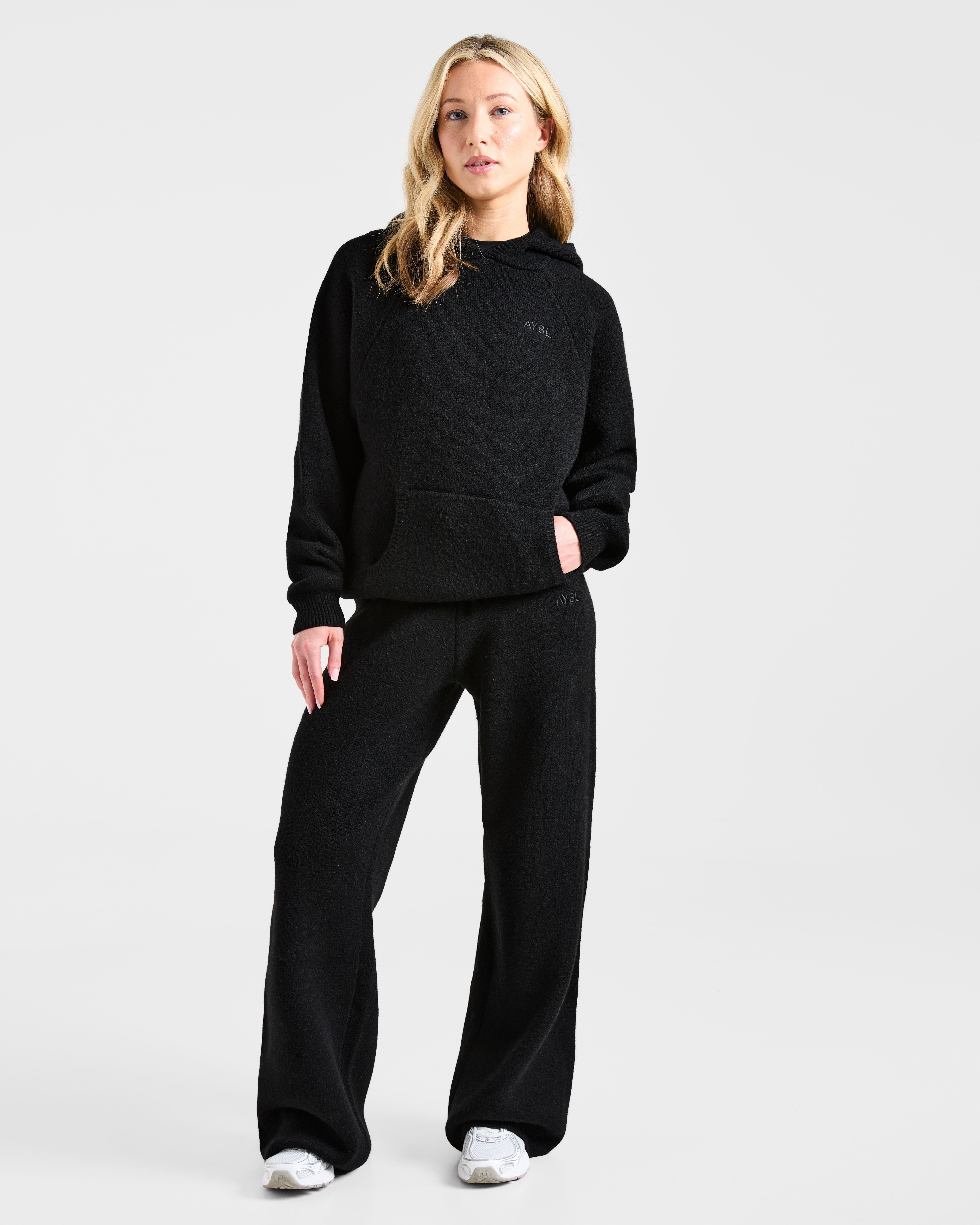 Soft Oversized Knitted Hoodie - Zwart