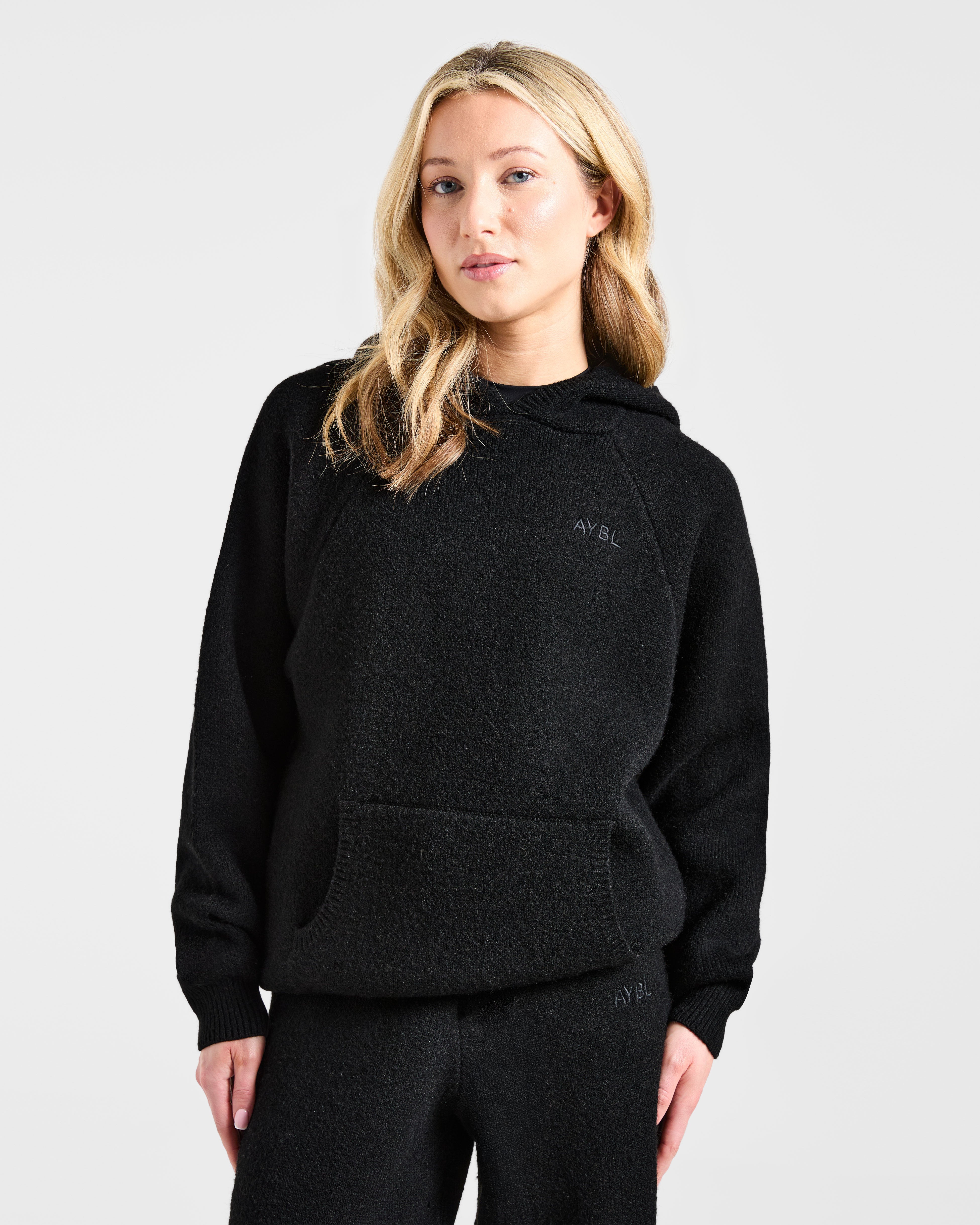 Soft Oversized Knitted Hoodie - Zwart