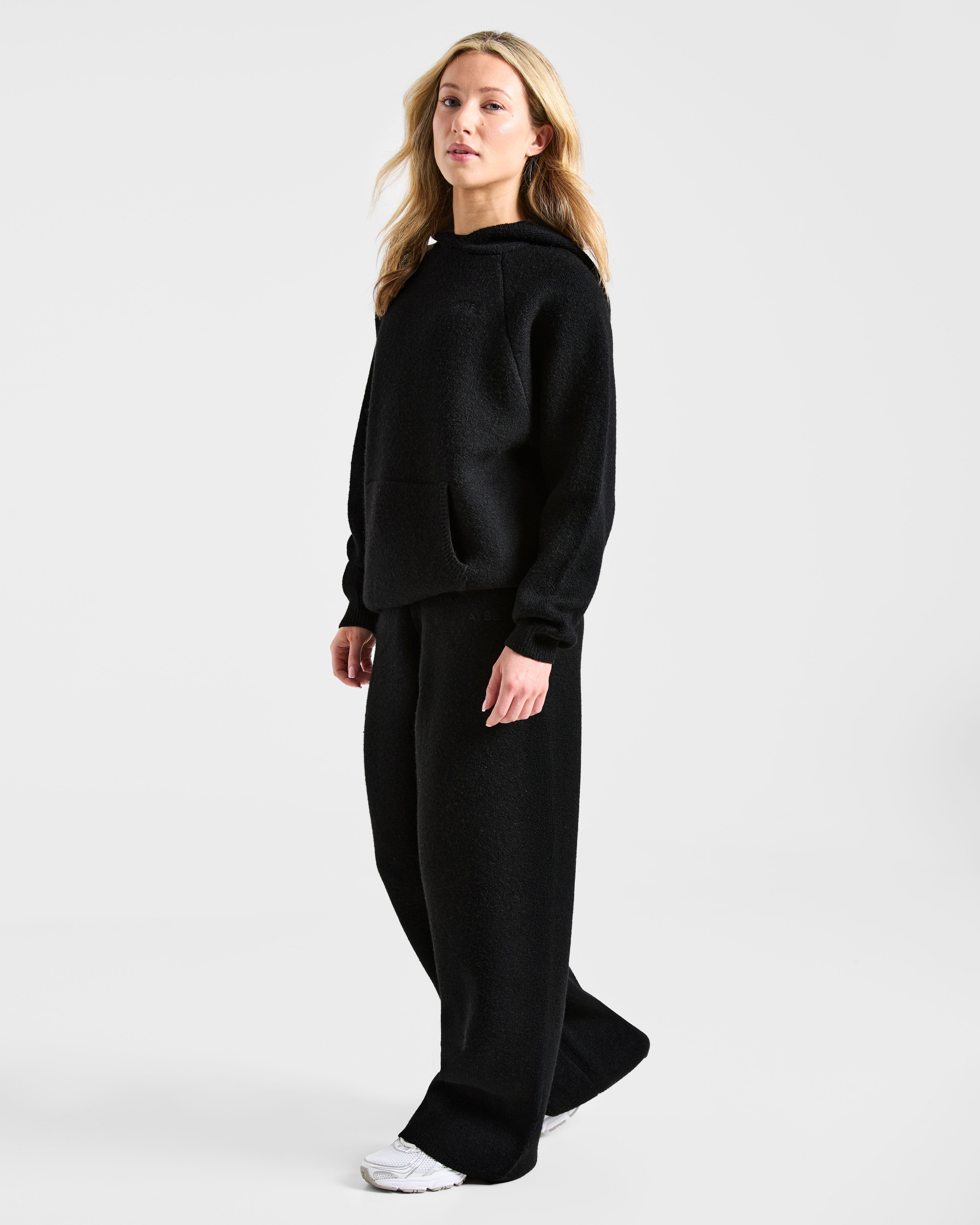 Soft Oversized Knitted Hoodie - Zwart