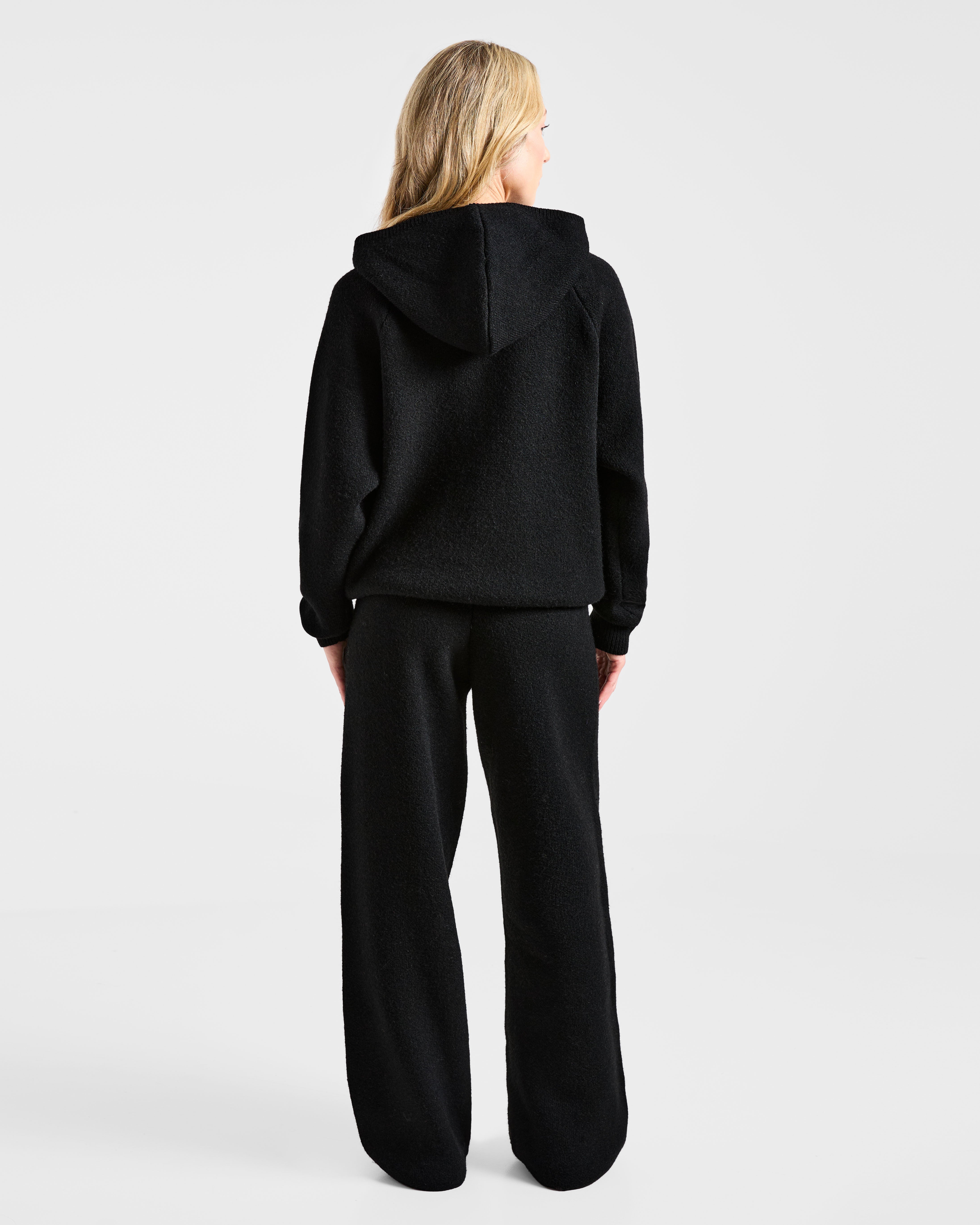 Soft Oversized Knitted Hoodie - Zwart