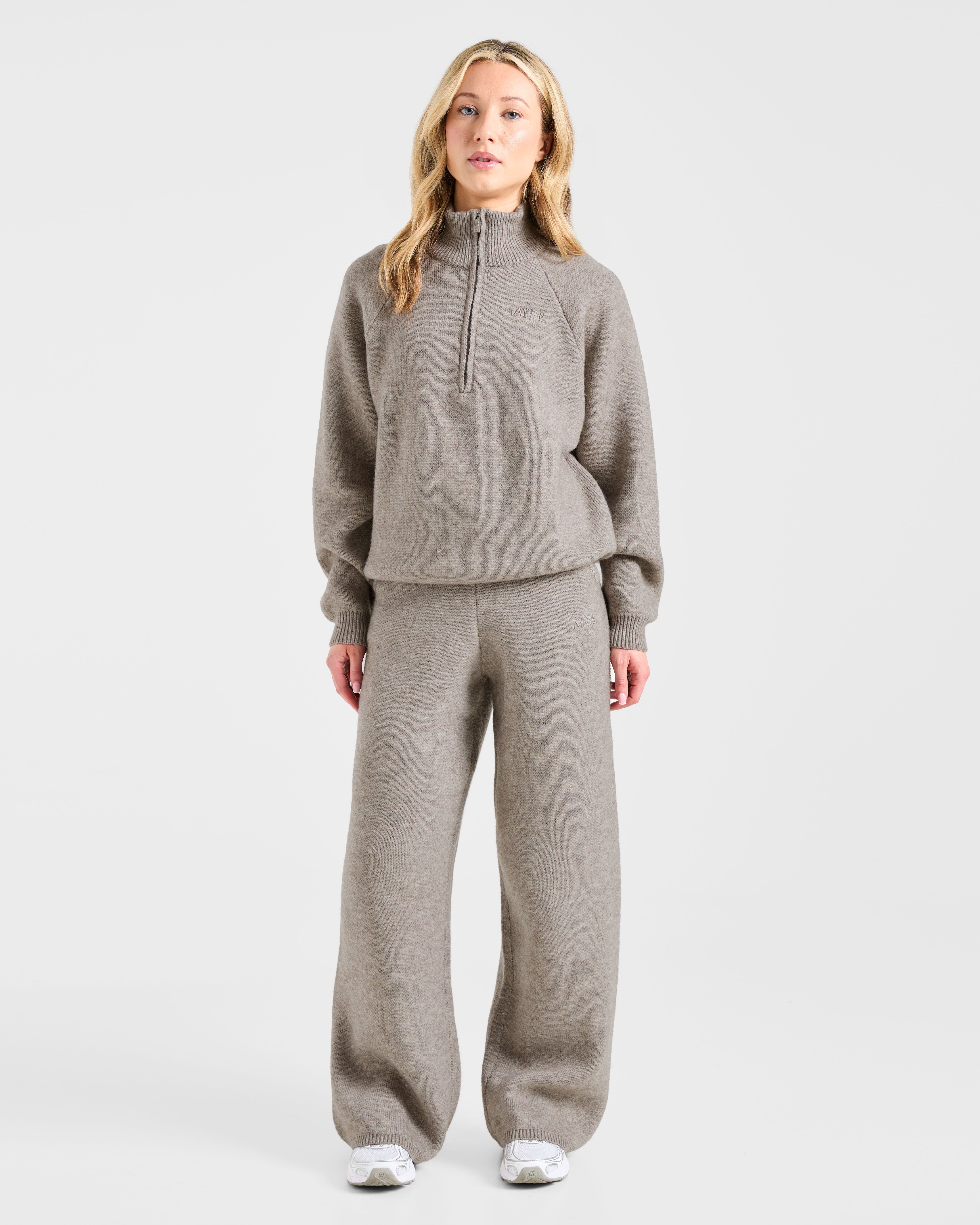Soft Oversized Knitted 1/4 Zip - Bruin Marl