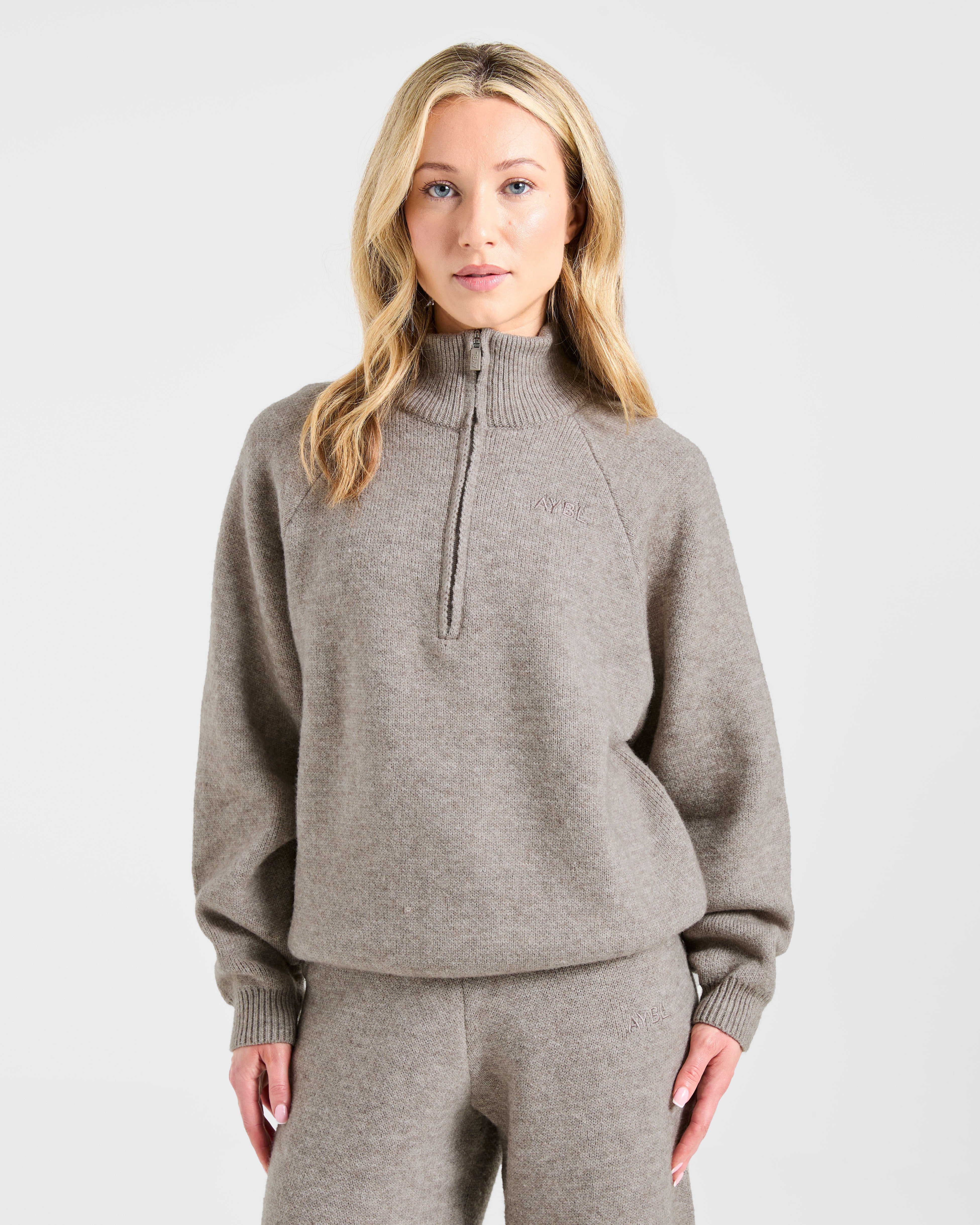 Soft Oversized Knitted 1/4 Zip - Bruin Marl