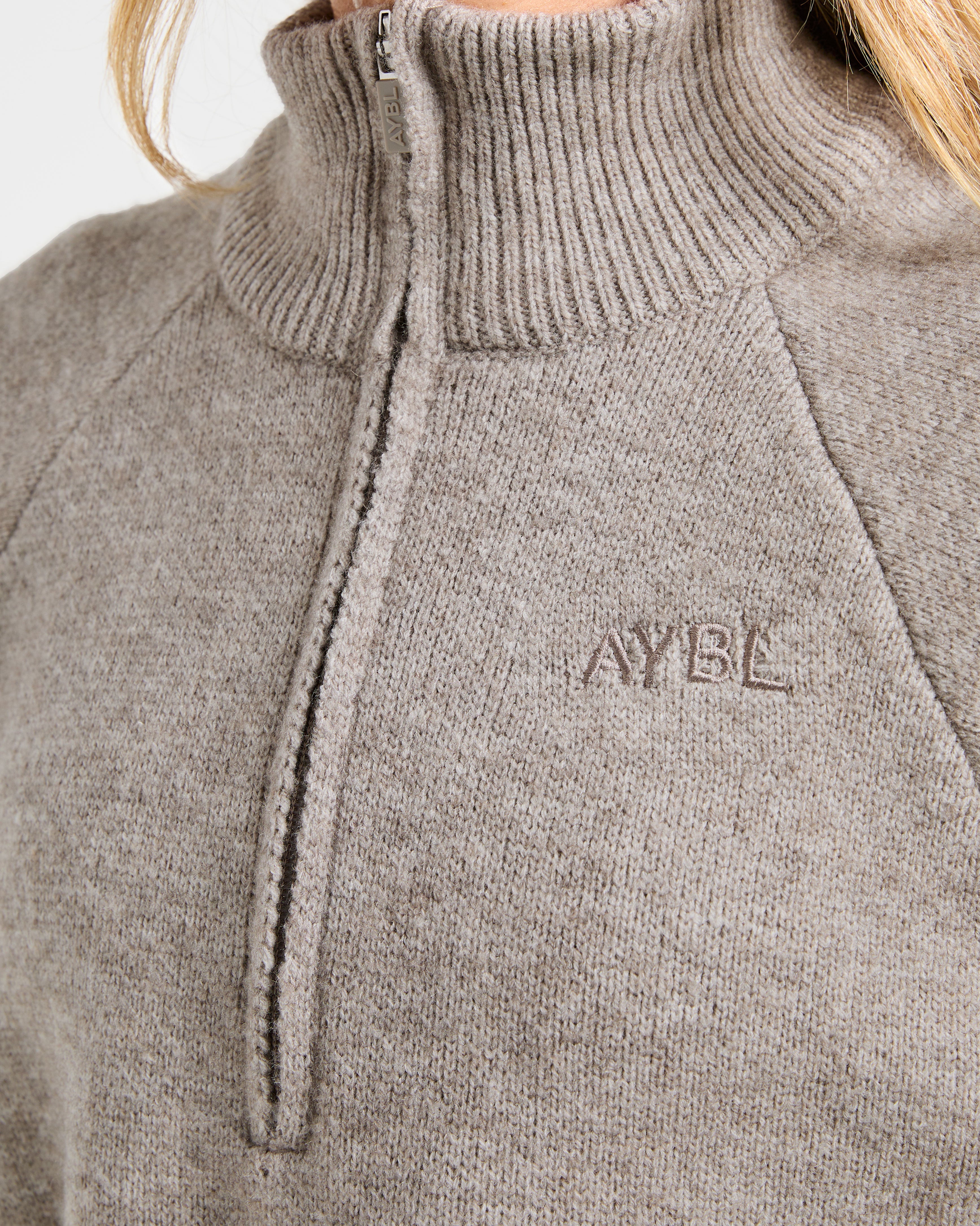 Soft Oversized Knitted 1/4 Zip - Bruin Marl