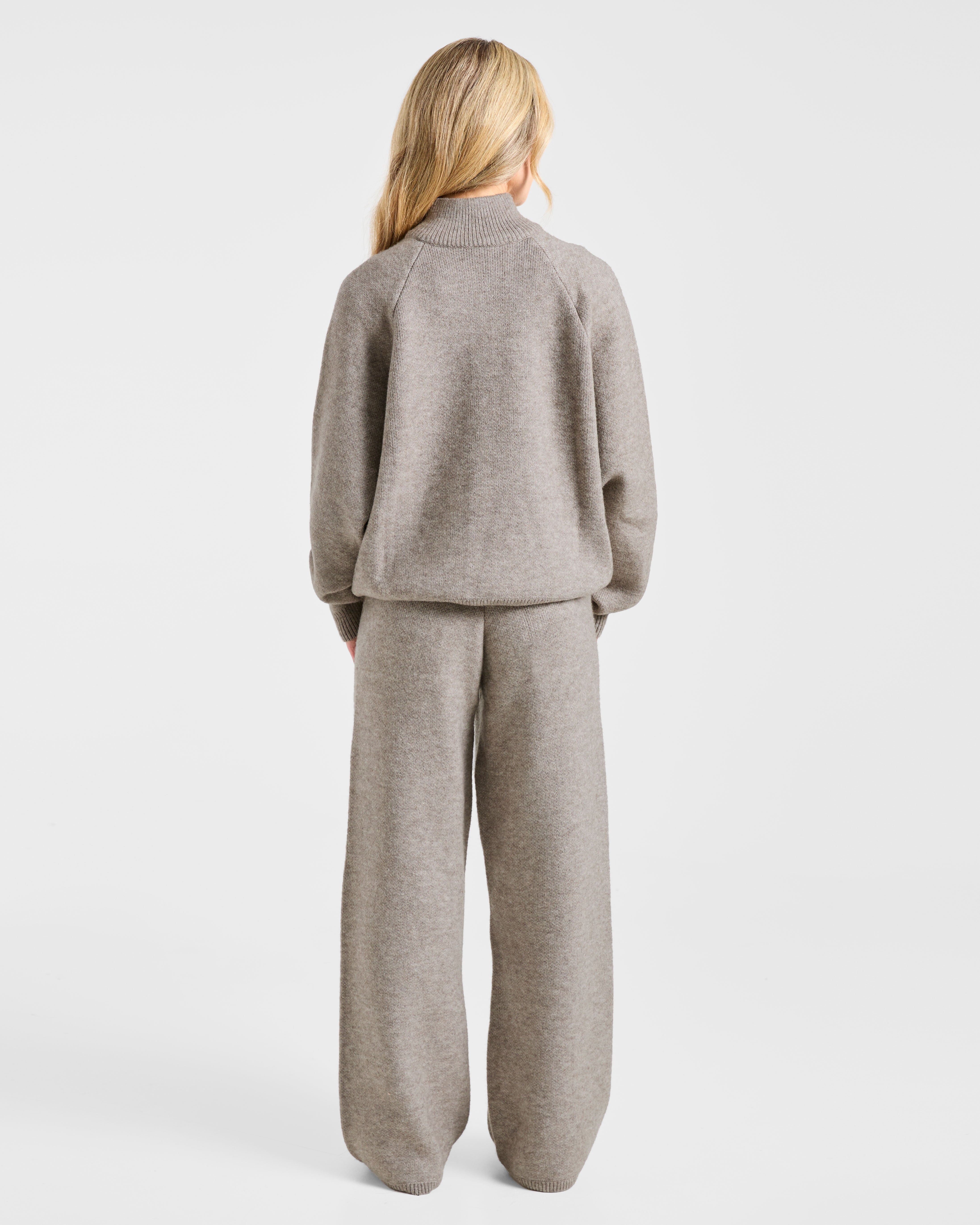 Soft Oversized Knitted 1/4 Zip - Bruin Marl