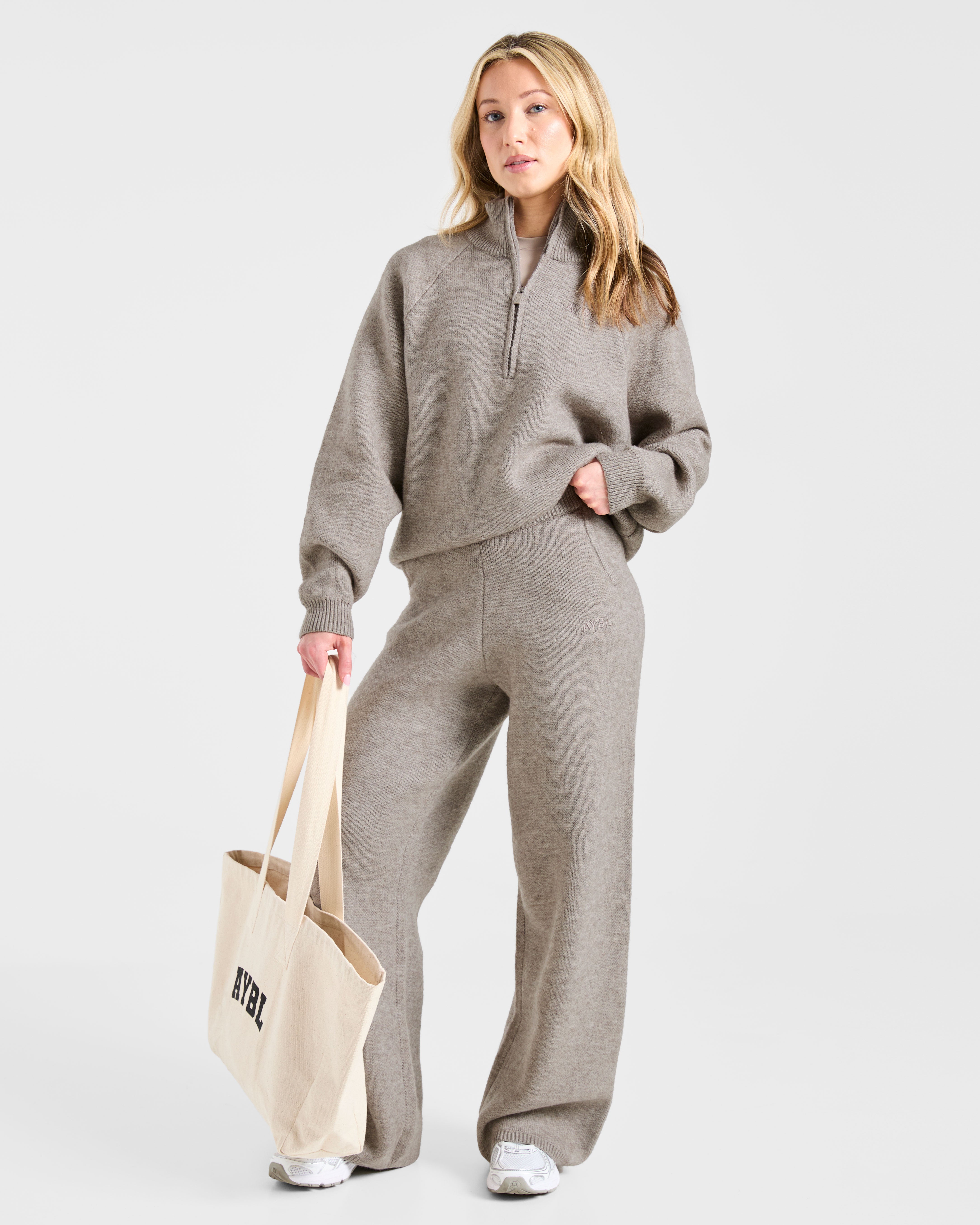 Soft Oversized Knitted 1/4 Zip - Bruin Marl