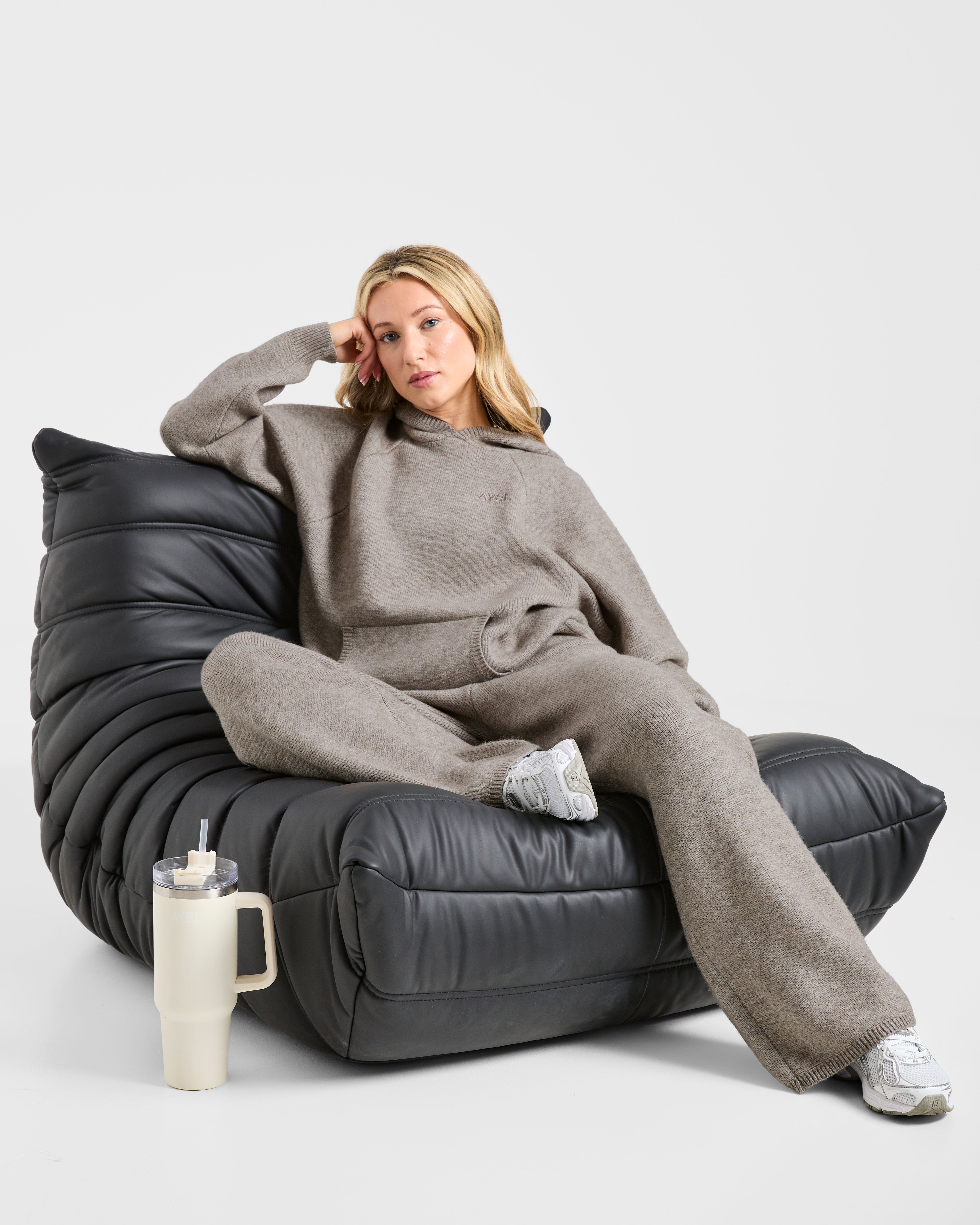 Soft Oversized Knitted Hoodie - Bruin Marl