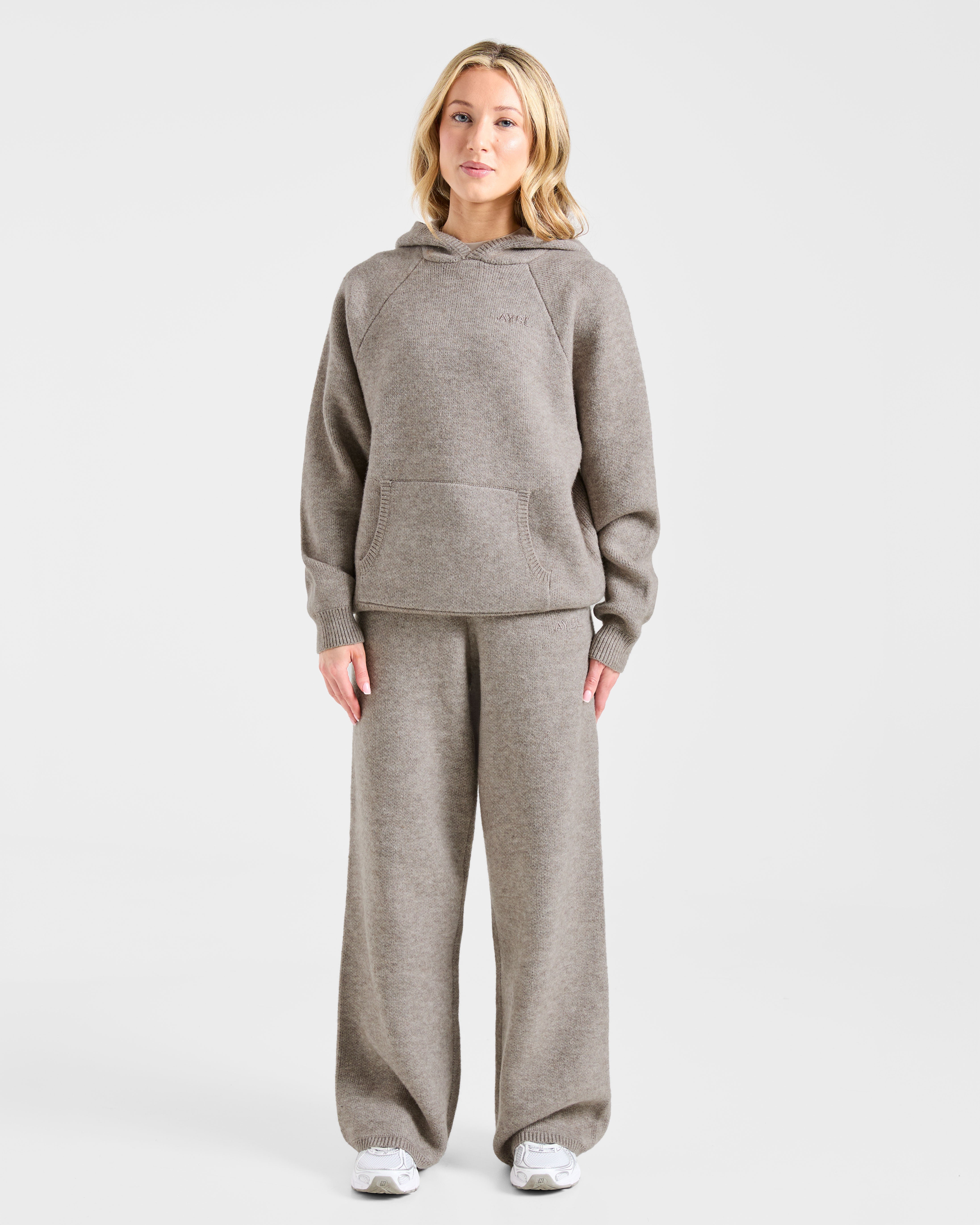 Soft Oversized Knitted Hoodie - Bruin Marl