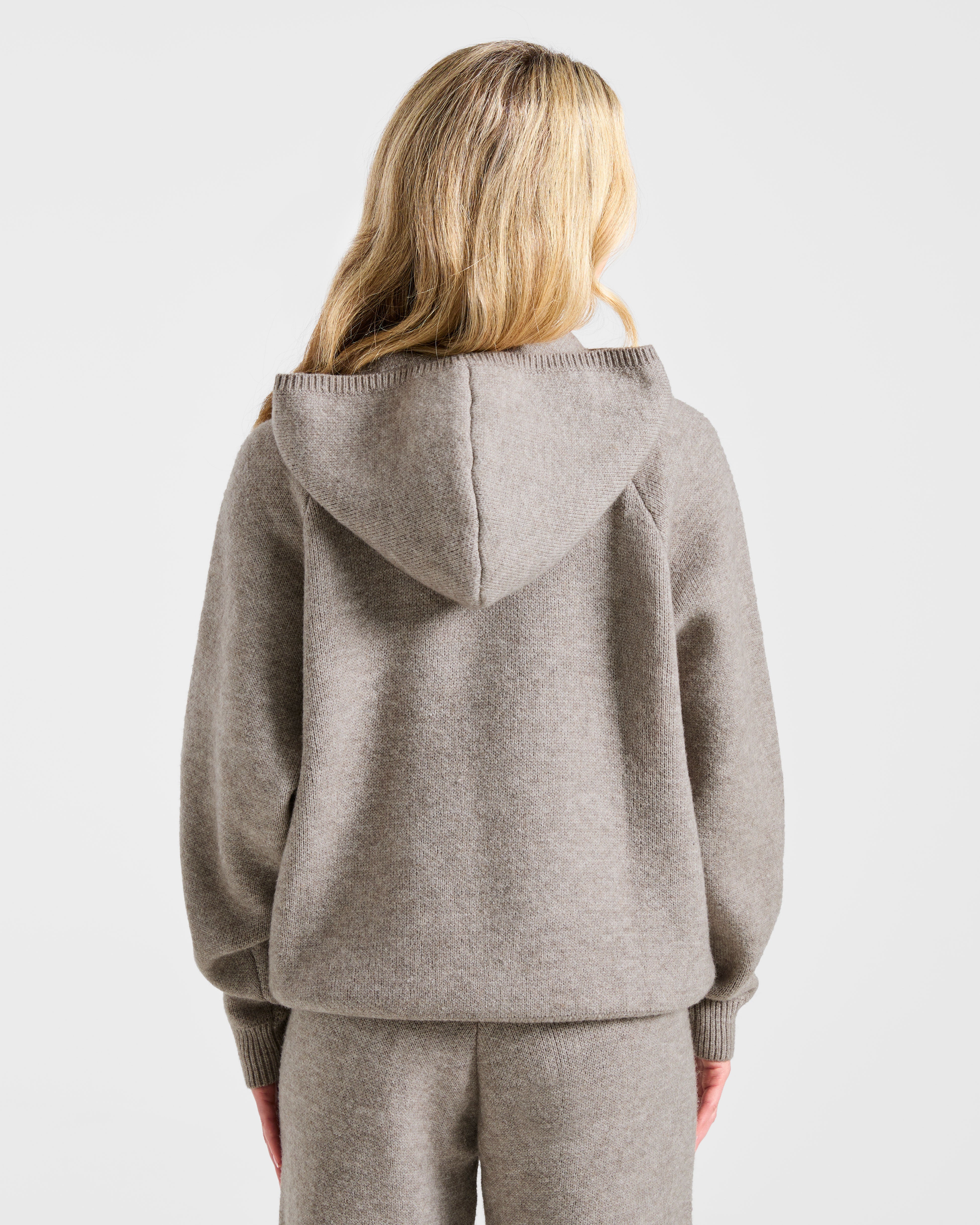 Soft Oversized Knitted Hoodie - Bruin Marl