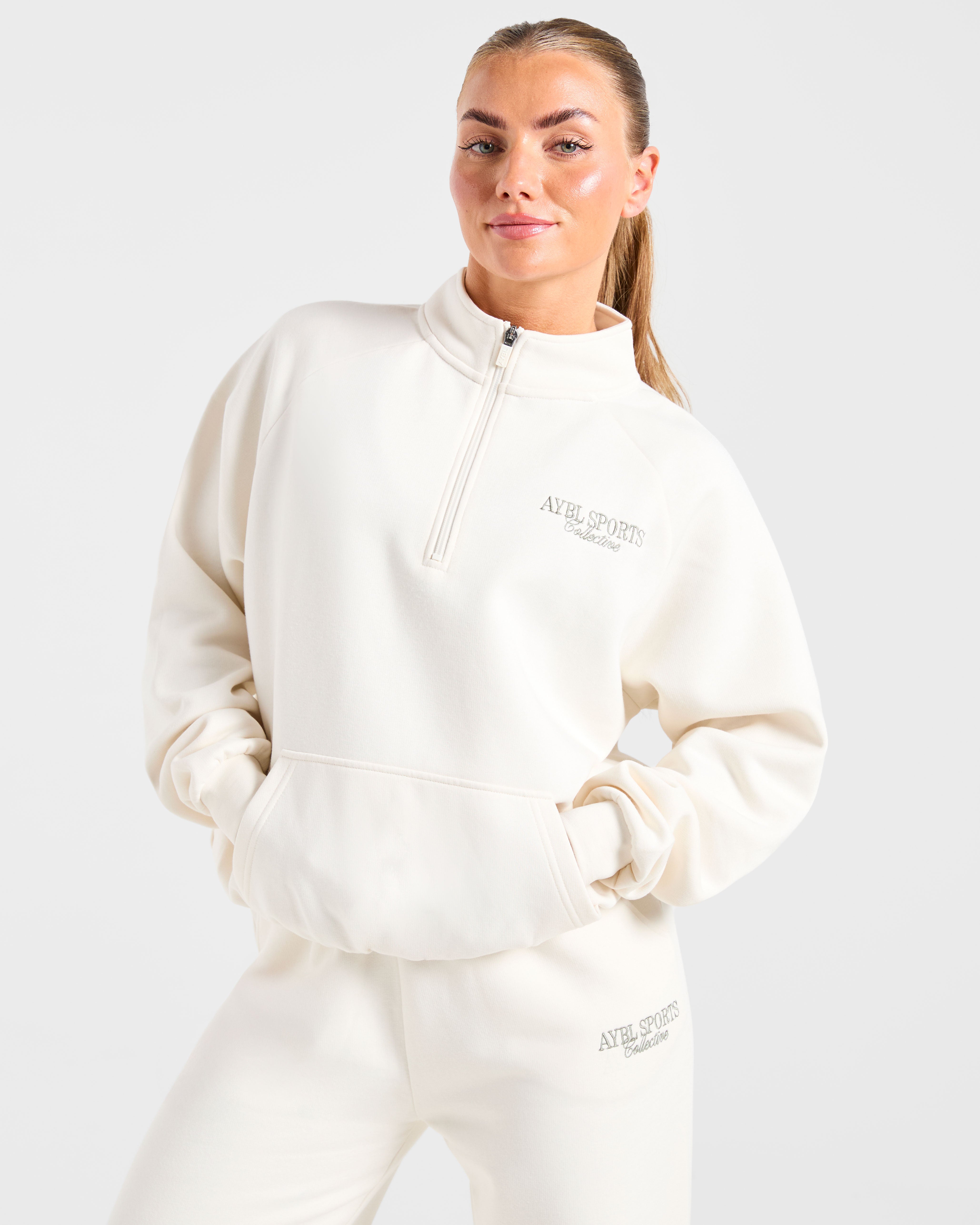 Sports Collective Oversized 1/4 Zip Pullover - Off Wit/Groen