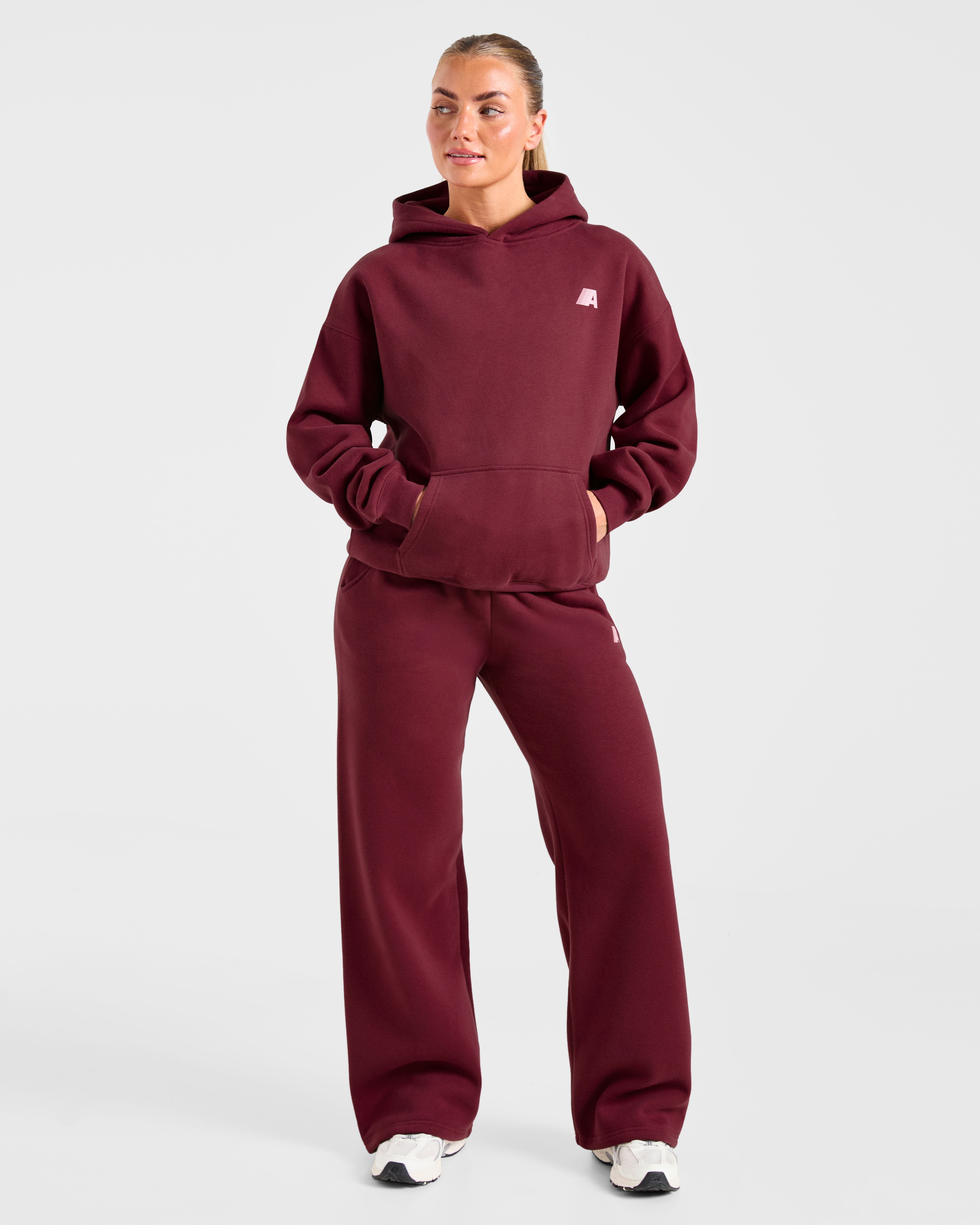 Retro Athletics Oversized Hoodie - Deep Raspberry/Roze