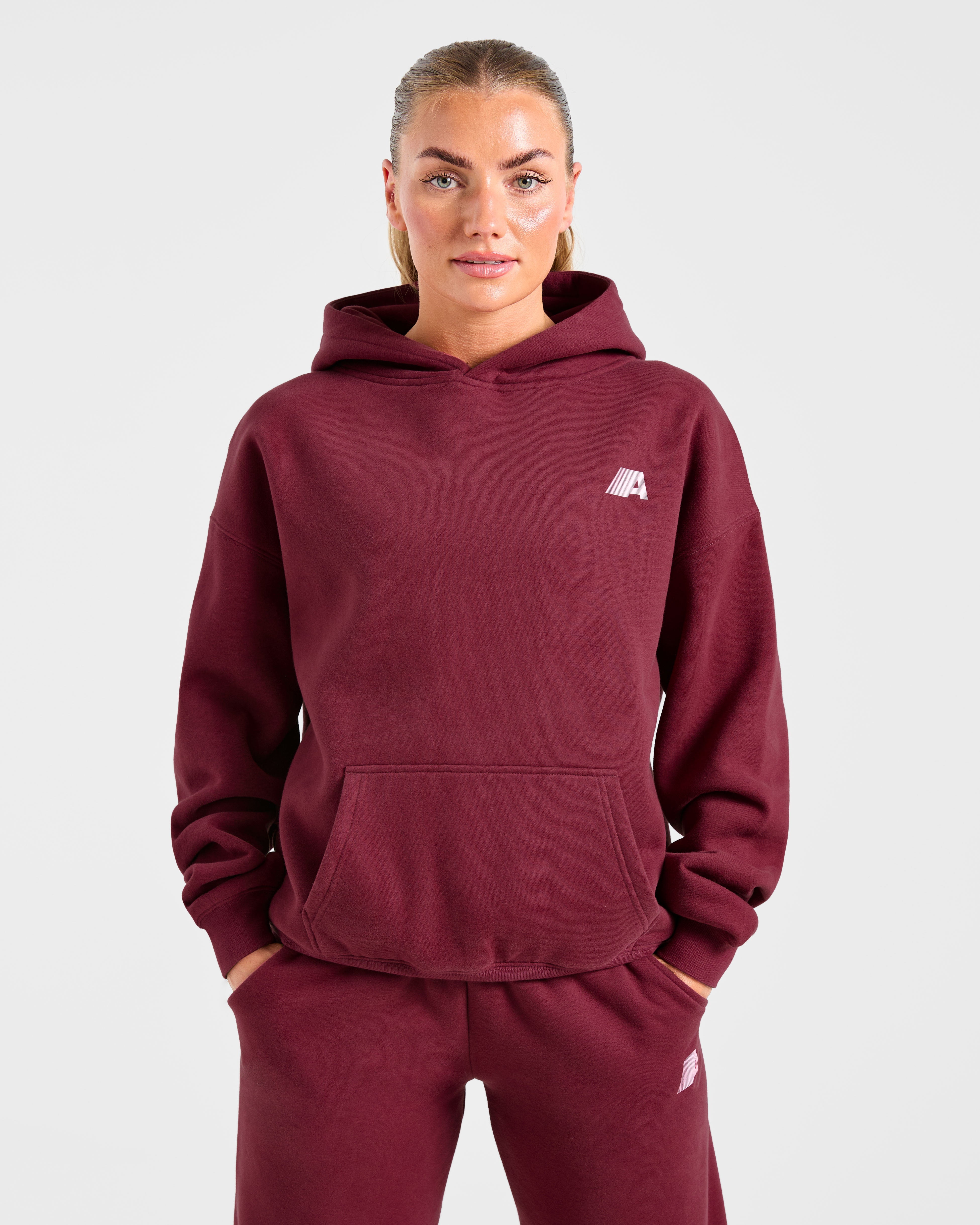 Retro Athletics Oversized Hoodie - Deep Raspberry/Roze