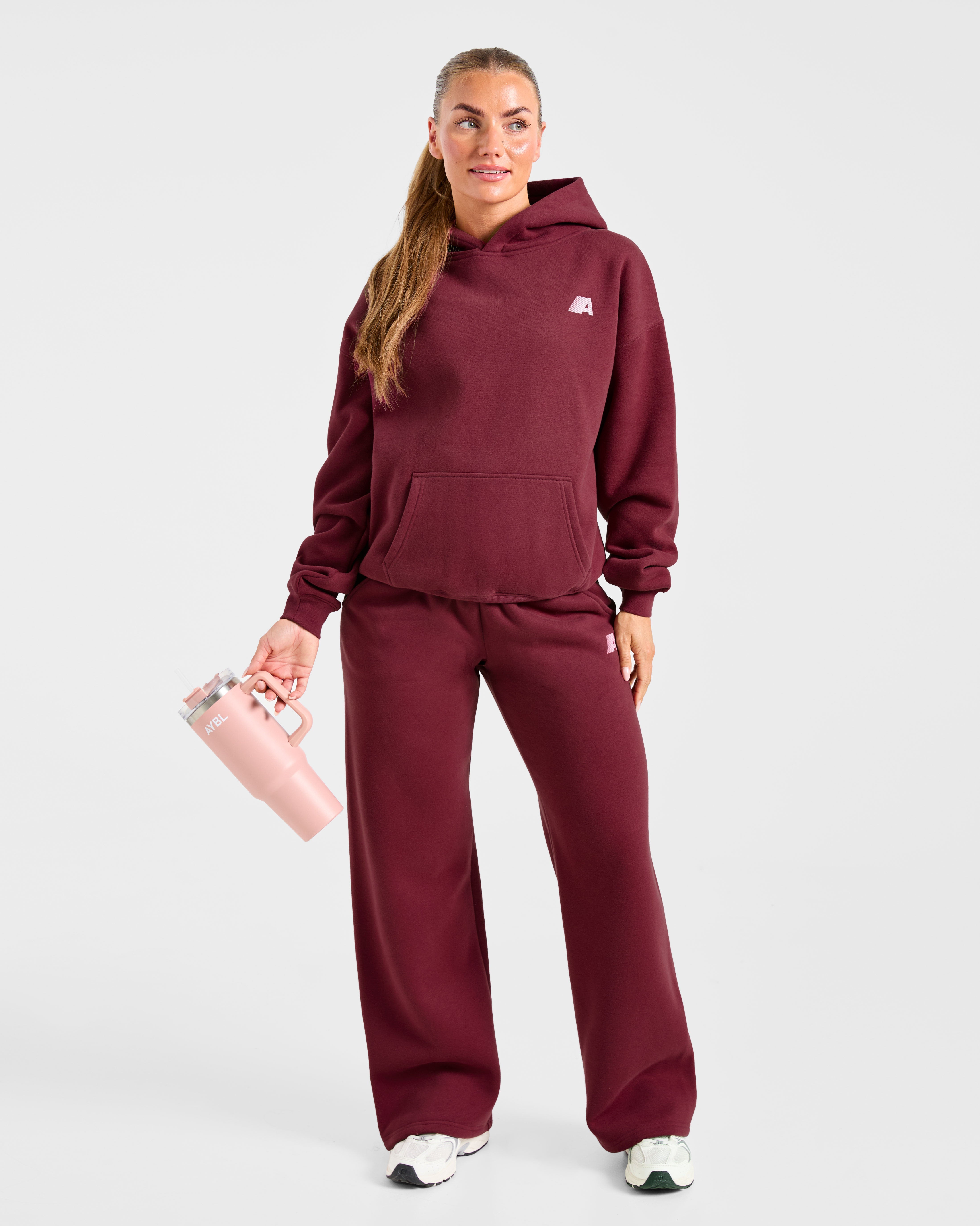 Retro Athletics Oversized Hoodie - Deep Raspberry/Roze