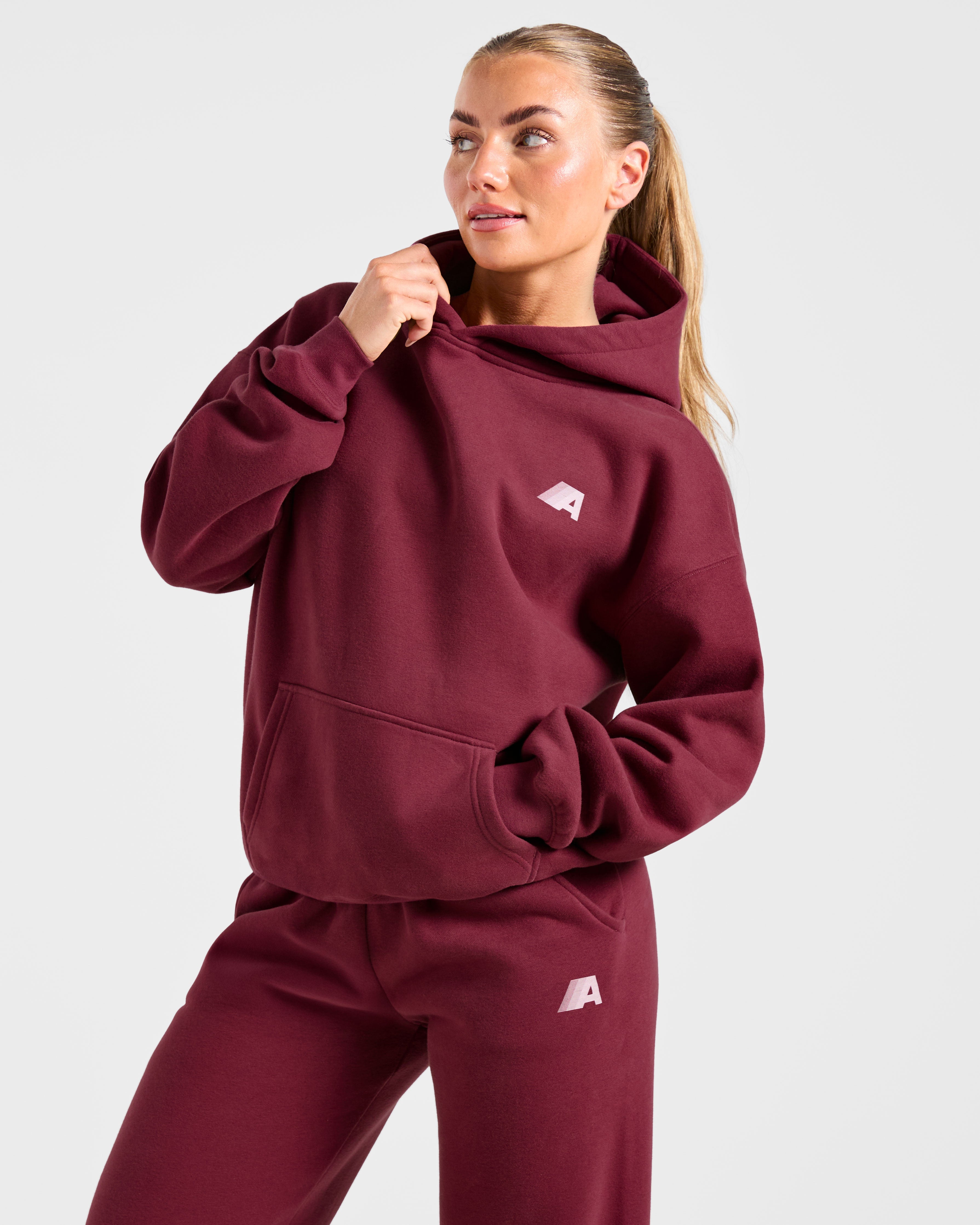 Retro Athletics Oversized Hoodie - Deep Raspberry/Roze