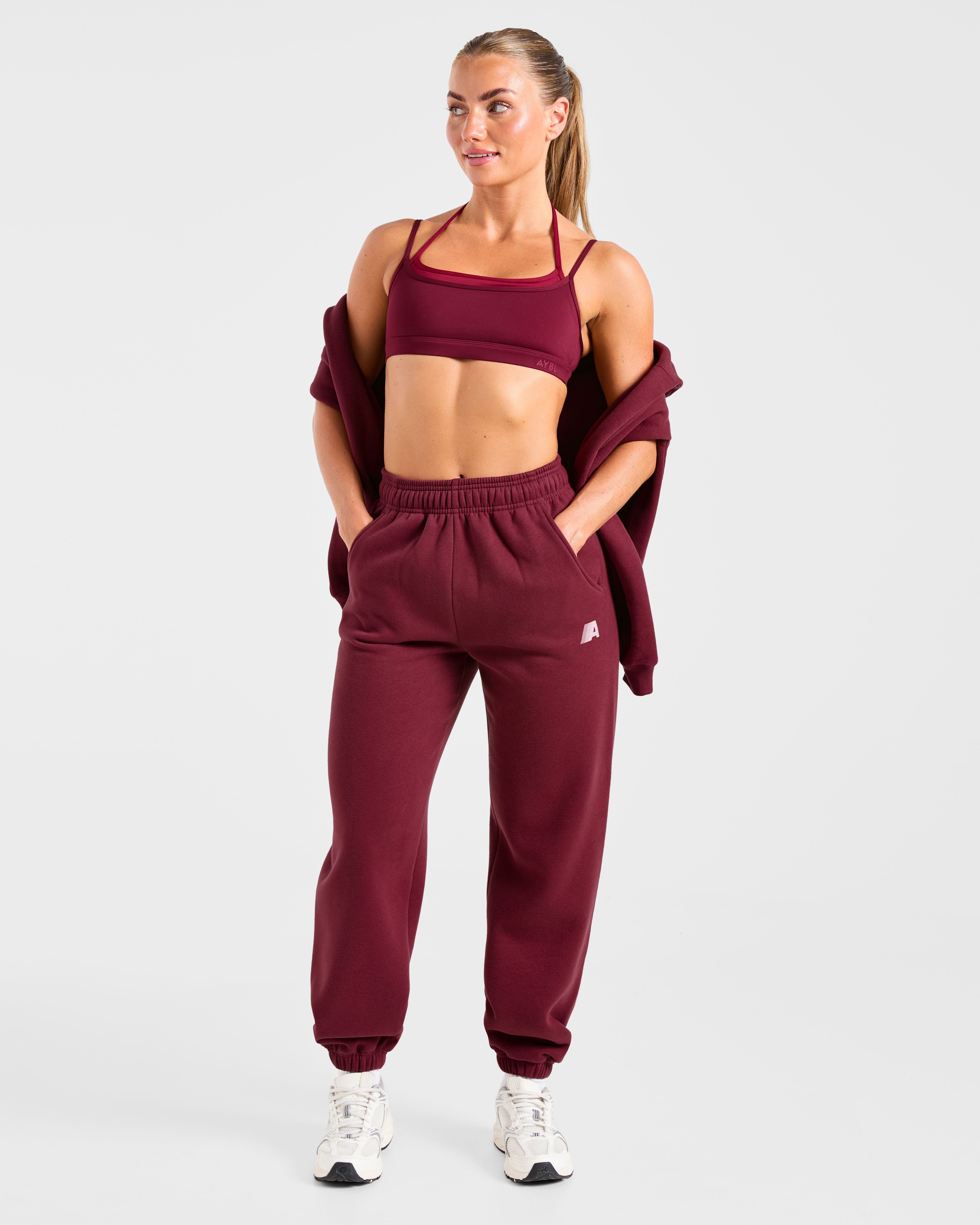 Retro Athletics Oversized Joggers - Deep Raspberry/Roze