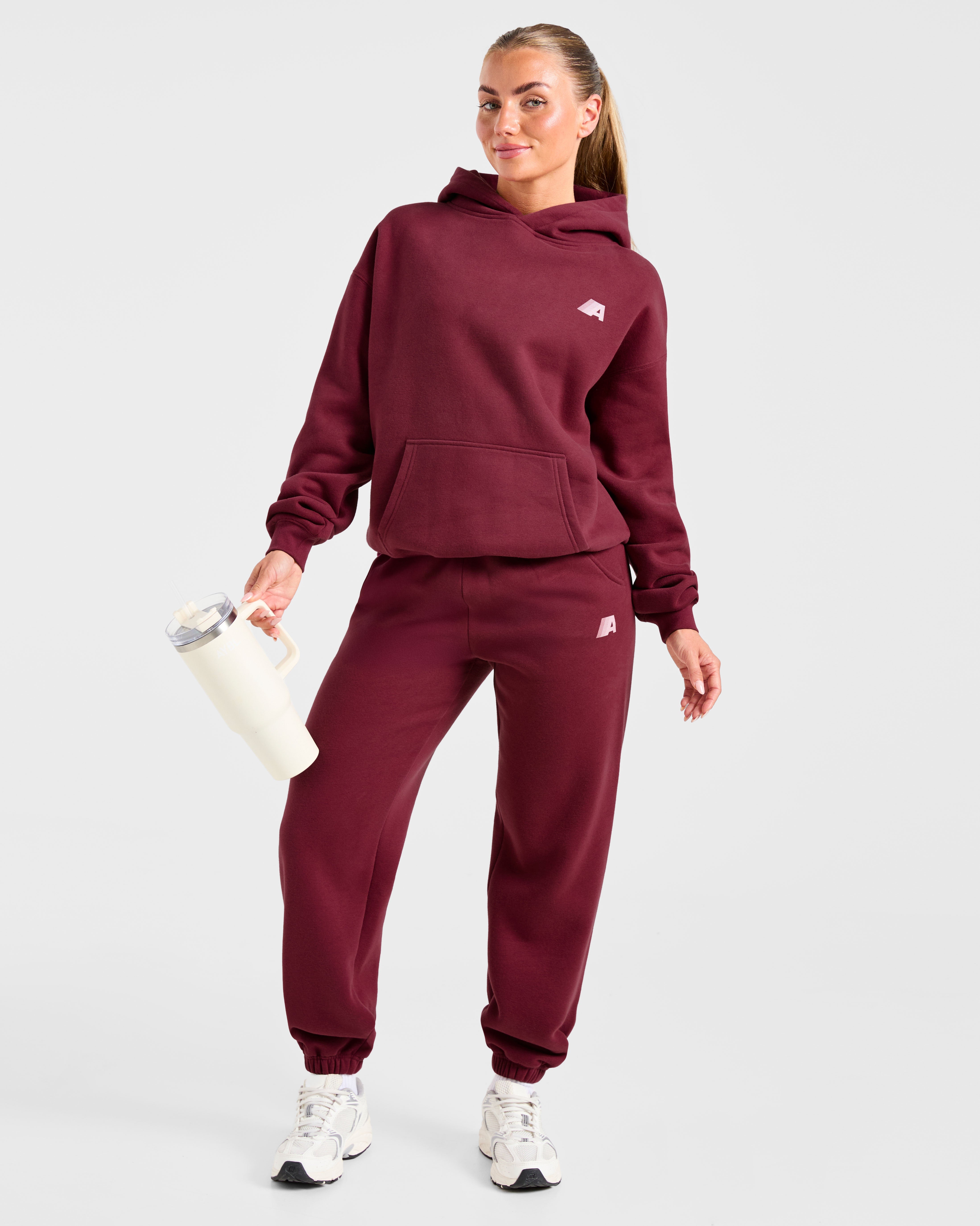 Retro Athletics Oversized Joggers - Deep Raspberry/Roze