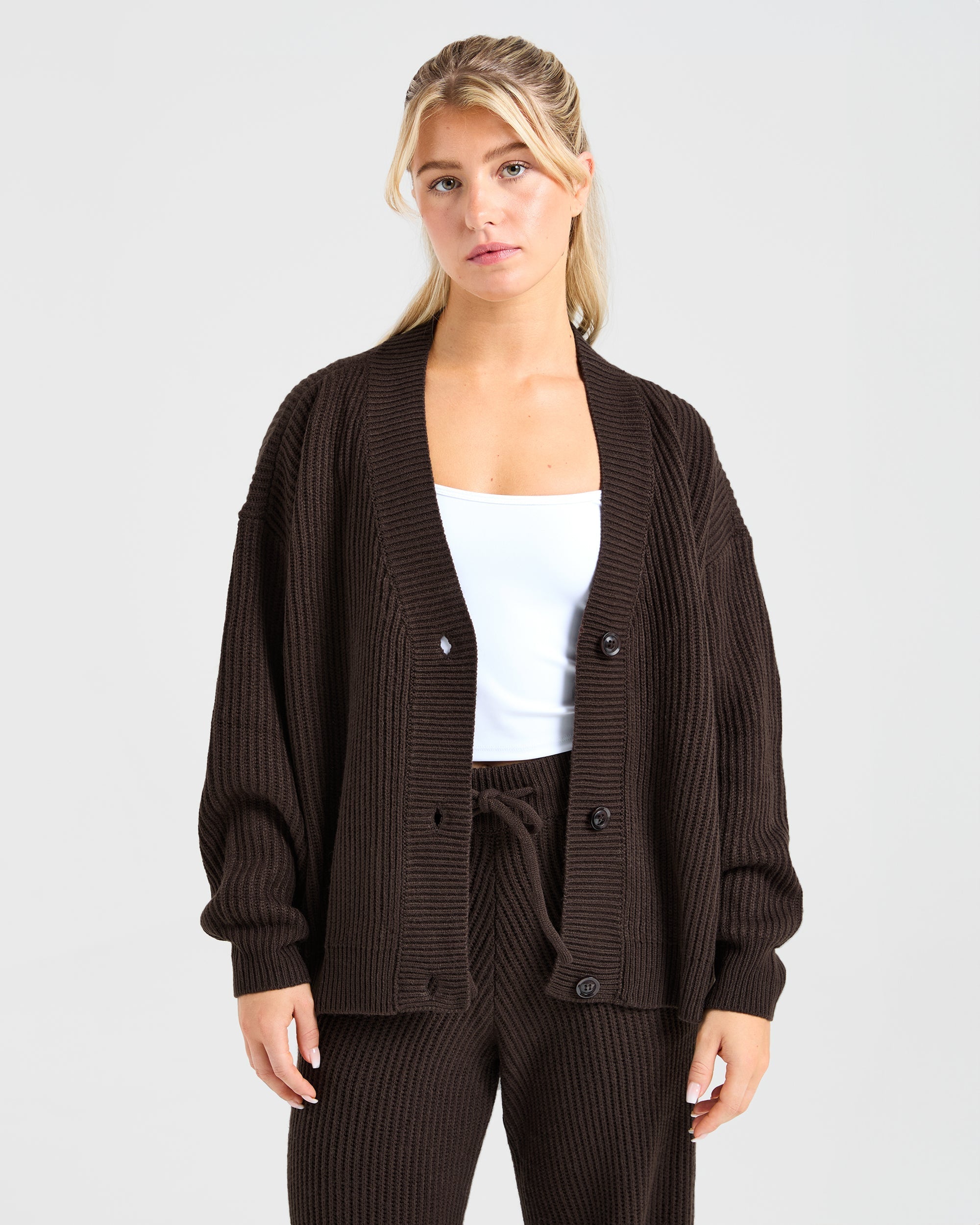 Lounge Oversized Knit Cardigan - Deep Cocoa Bruin