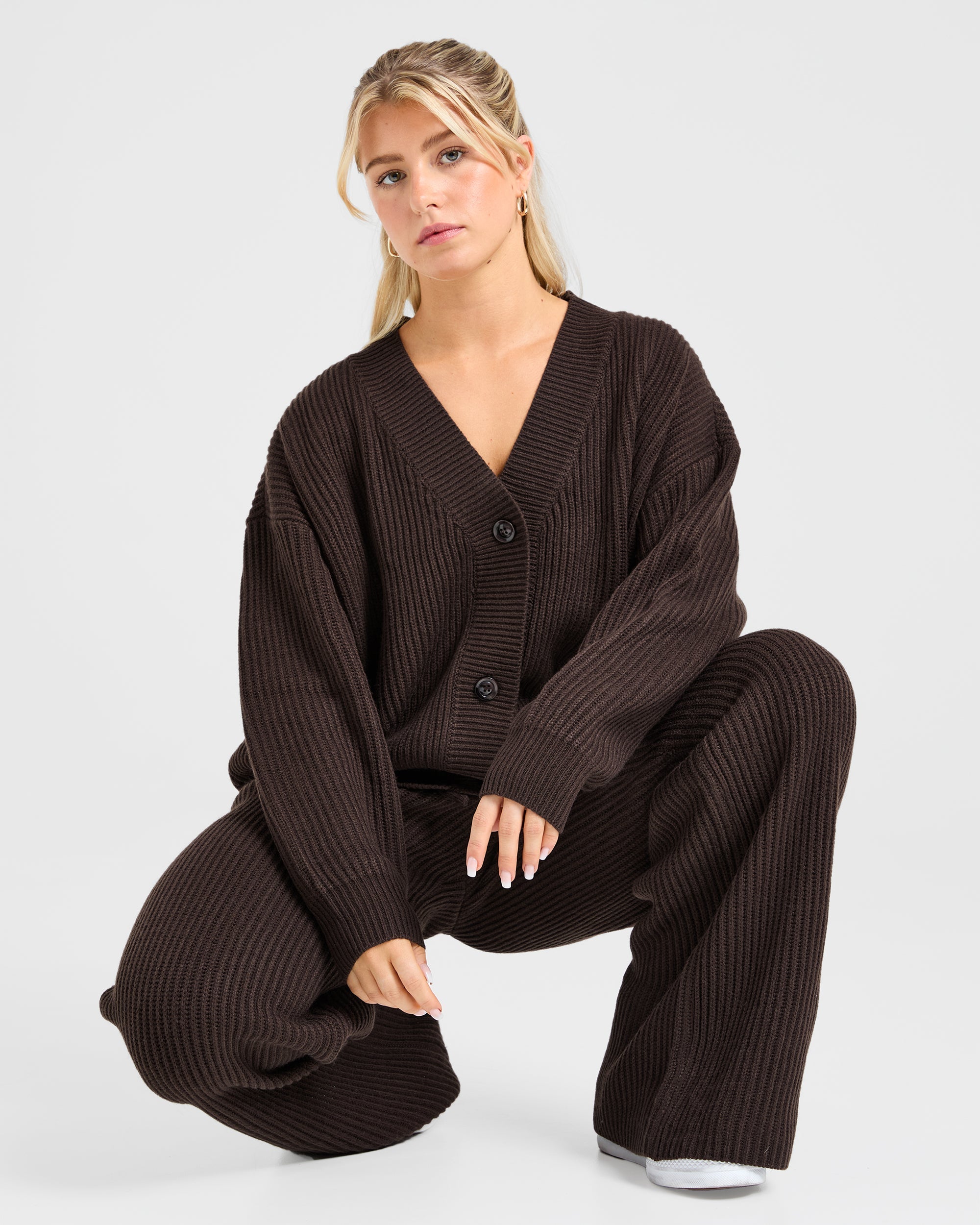 Lounge Oversized Knit Cardigan - Deep Cocoa Bruin