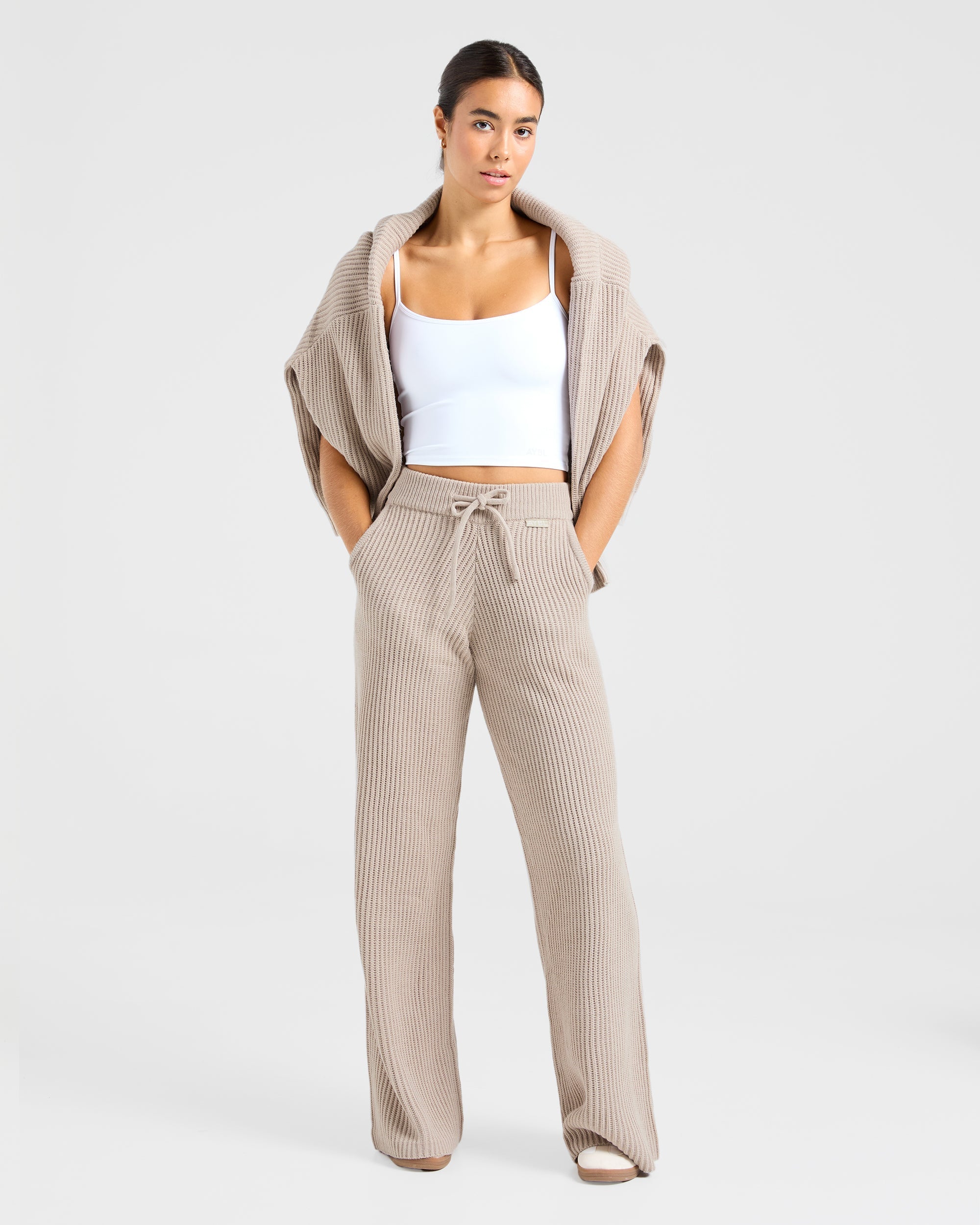 Lounge Oversized Knitted Straight Leg Joggers - Taupe Bruin