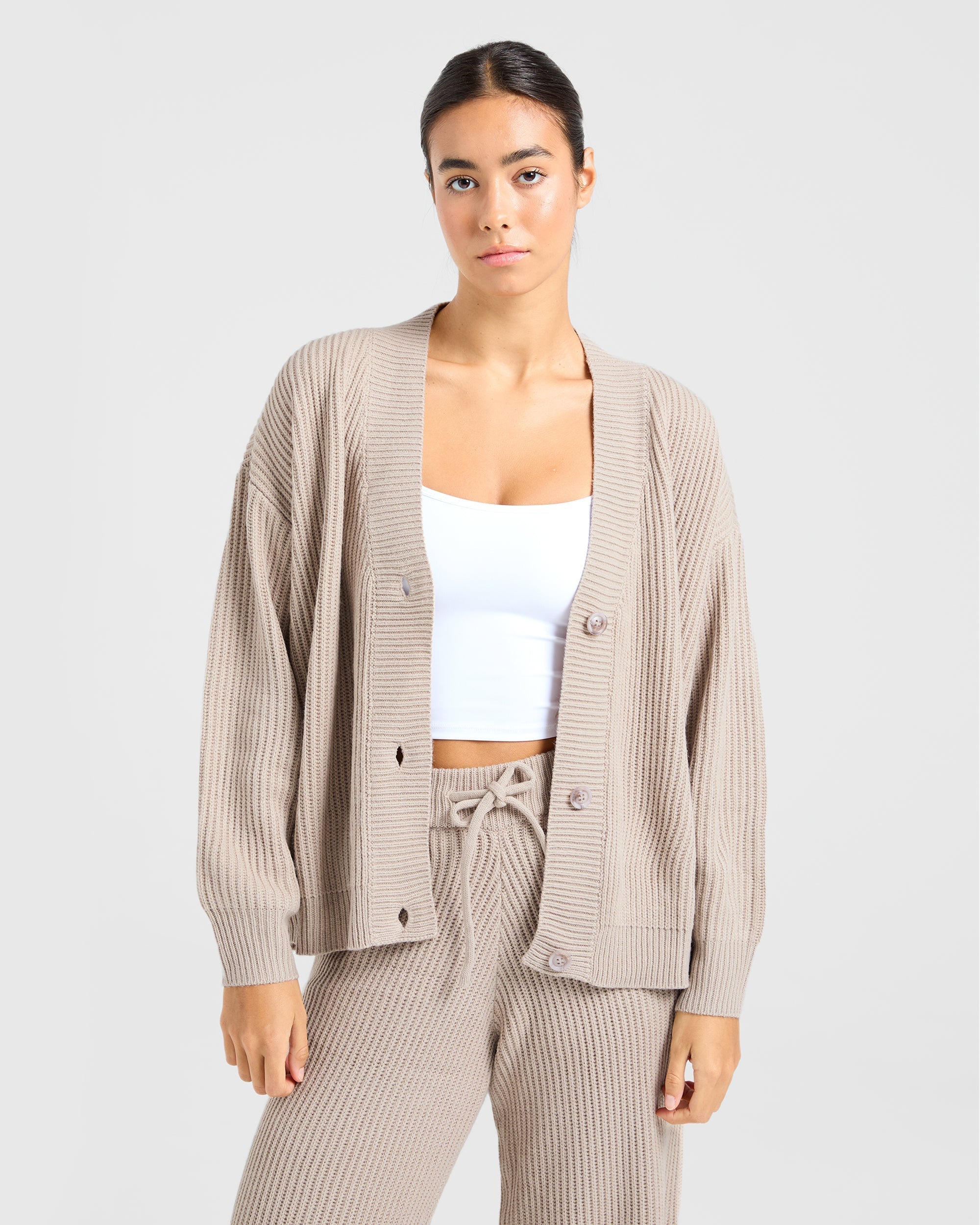 Lounge Oversized Knit Cardigan - Taupe Bruin