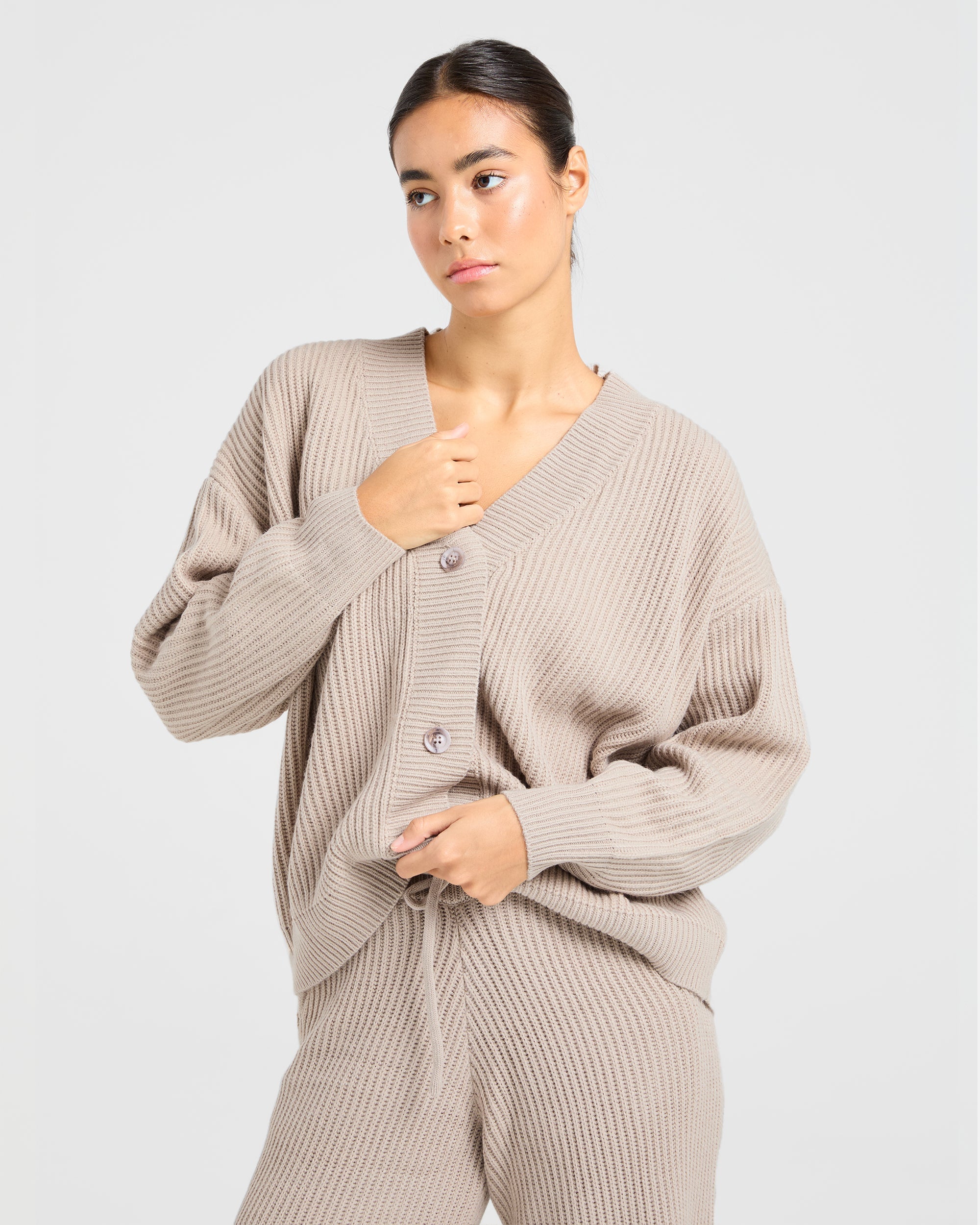 Lounge Oversized Knit Cardigan - Taupe Bruin