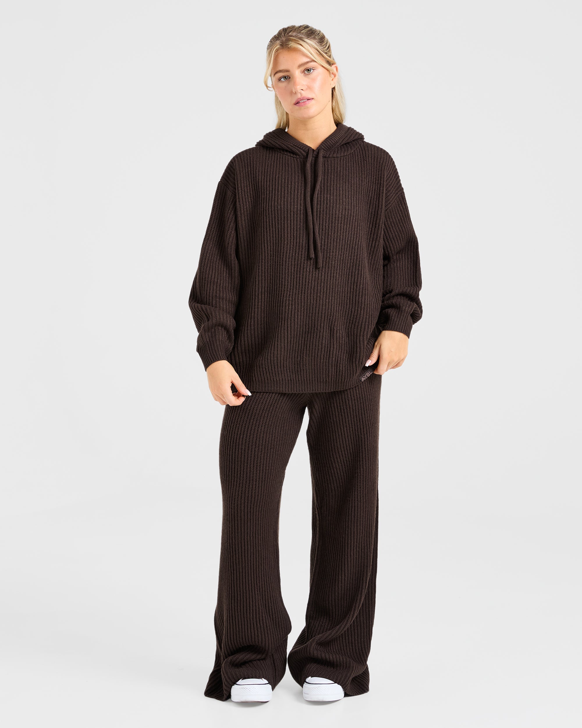 Lounge Oversized Knit Hoodie - Deep Cocoa Bruin