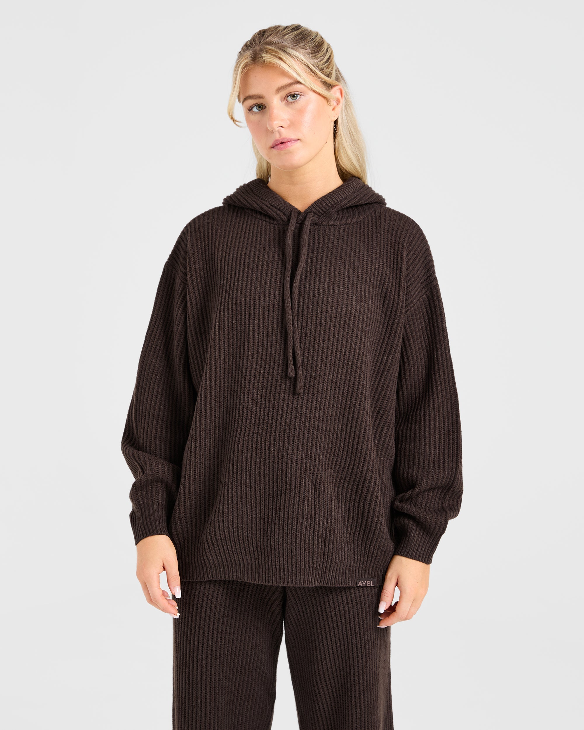 Lounge Oversized Knit Hoodie - Deep Cocoa Bruin