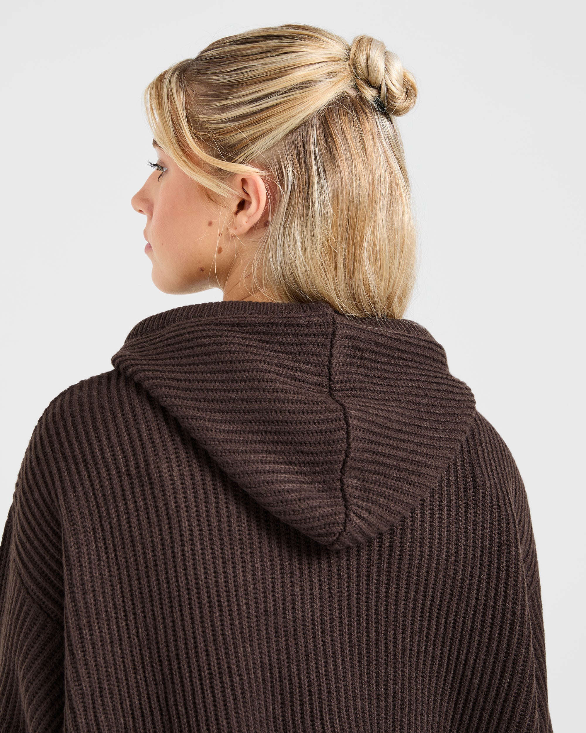 Lounge Oversized Knit Hoodie - Deep Cocoa Bruin