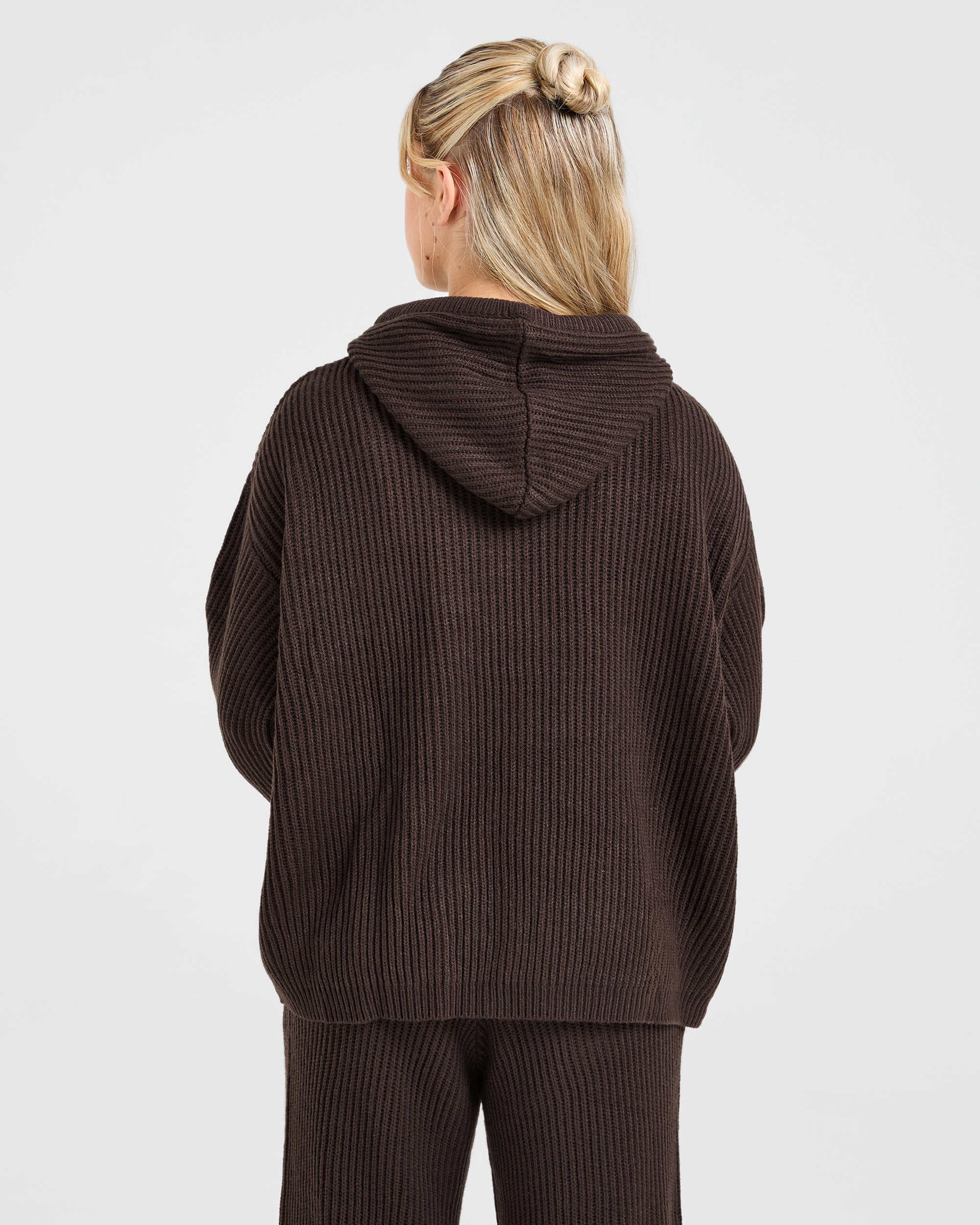 Lounge Oversized Knit Hoodie - Deep Cocoa Bruin